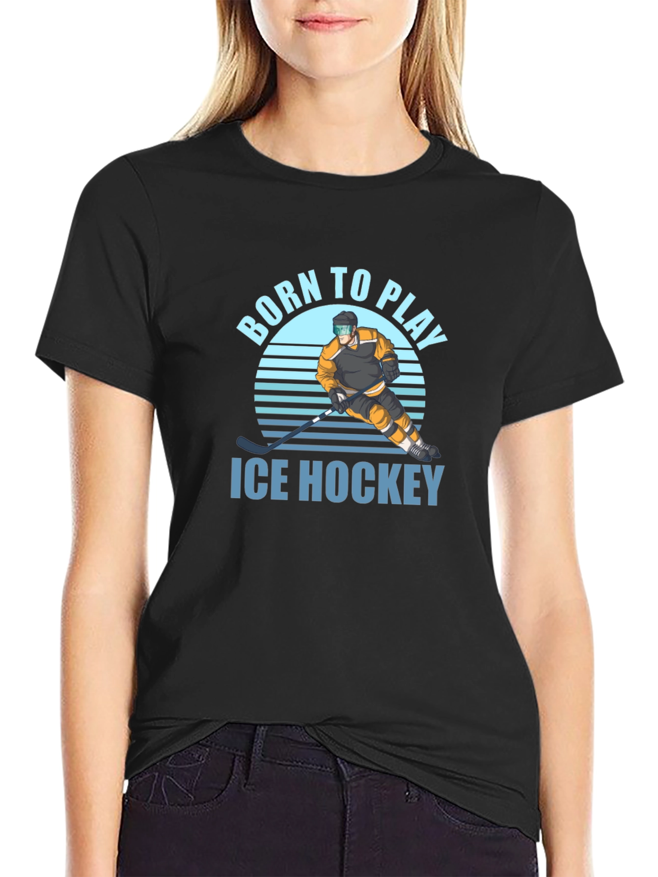 Born to Play Ice Hockey Black T-Shirt