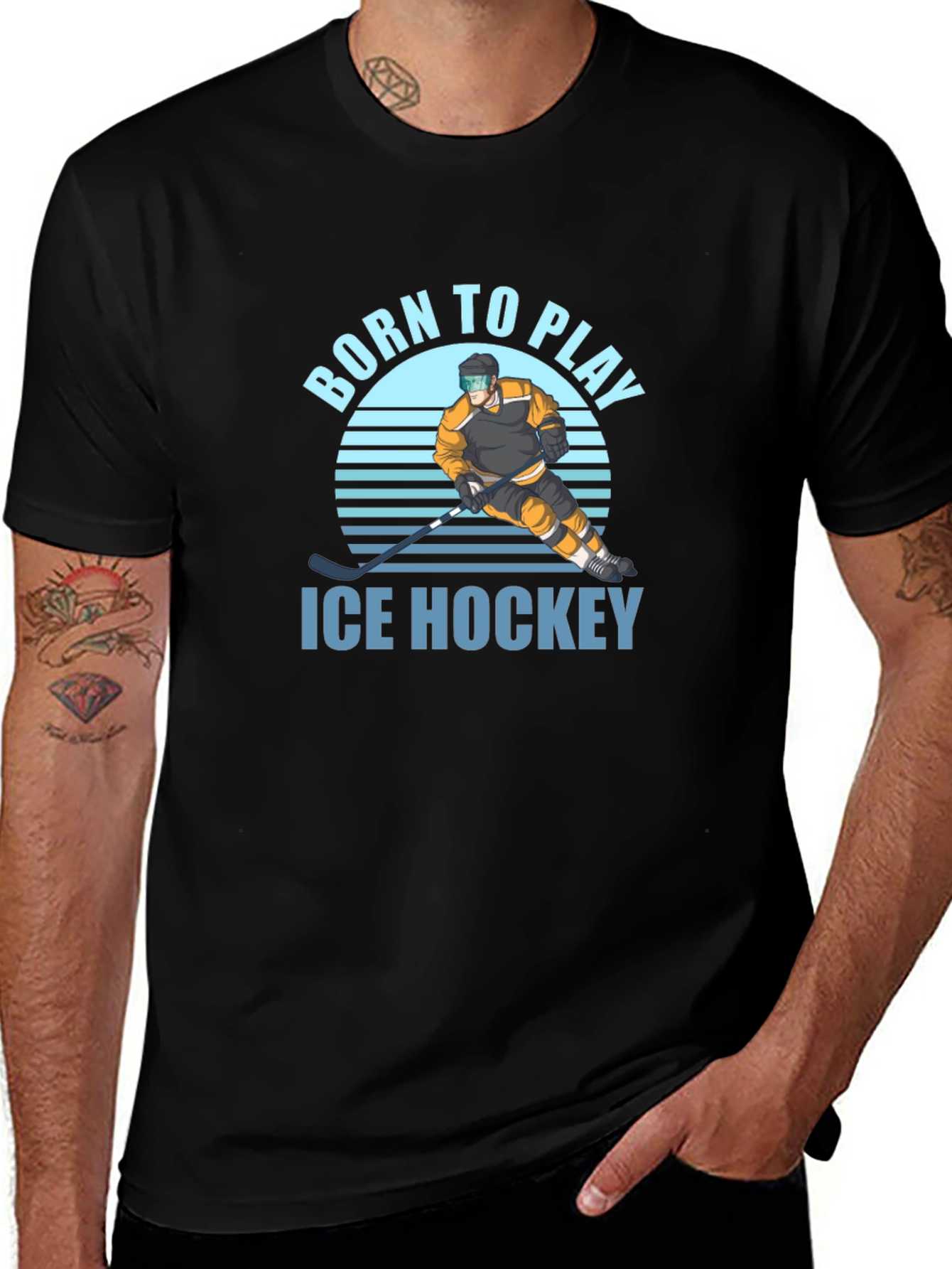 Born to Play Ice Hockey Black T-Shirt