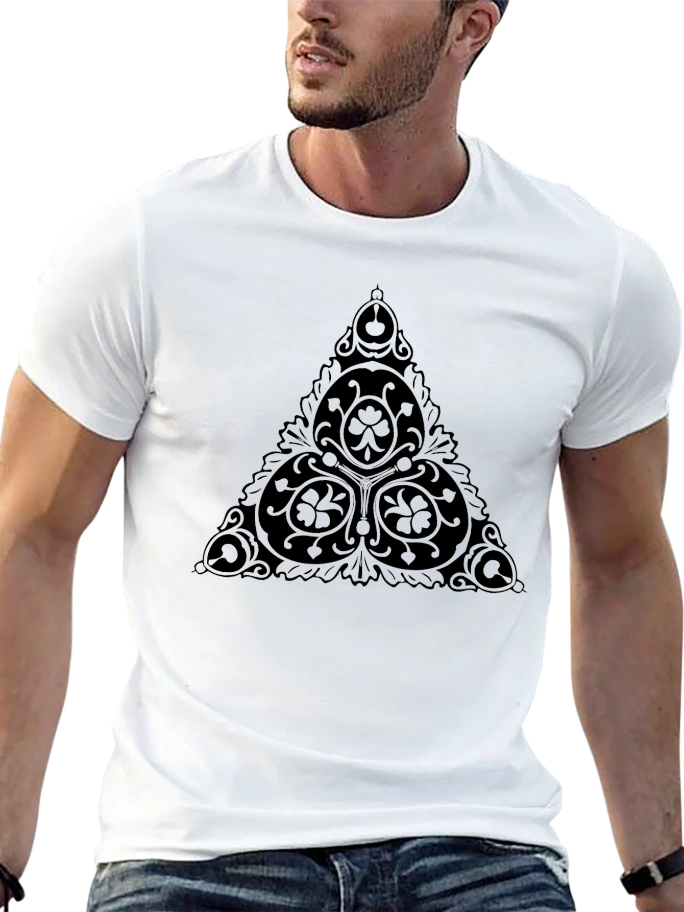 Black T-Shirt with Triangle Clover Graphic