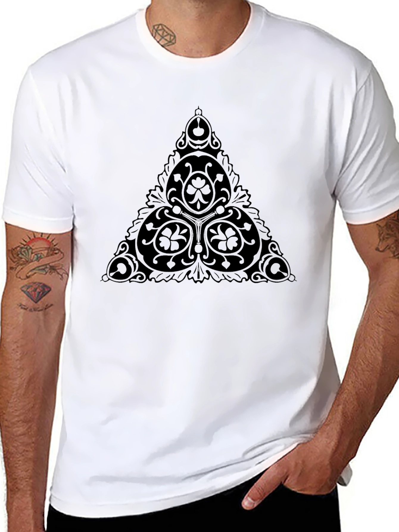 Black T-Shirt with Triangle Clover Graphic