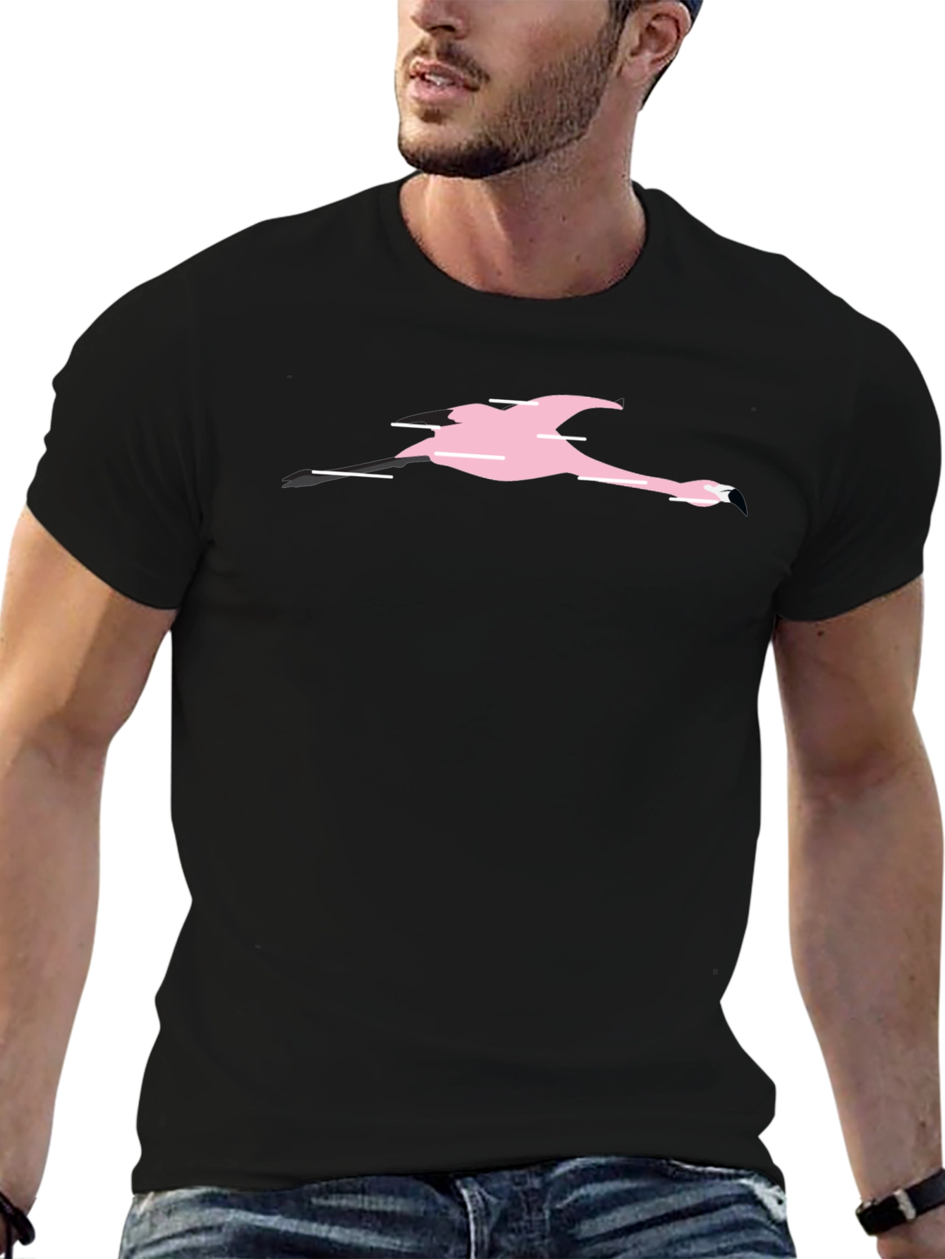 Black T-Shirt with Pink Flamingo Graphic