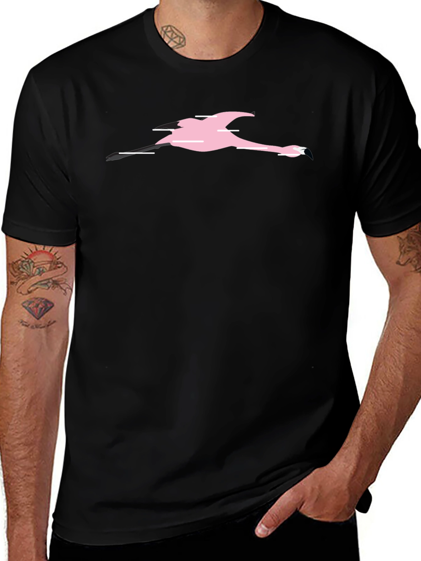 Black T-Shirt with Pink Flamingo Graphic