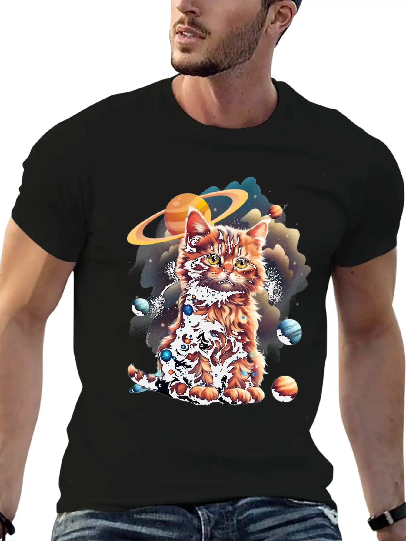 'Cosmos Kitten' Art GD Essential Unisex Summer Tee – Soft Cotton Casual Fit