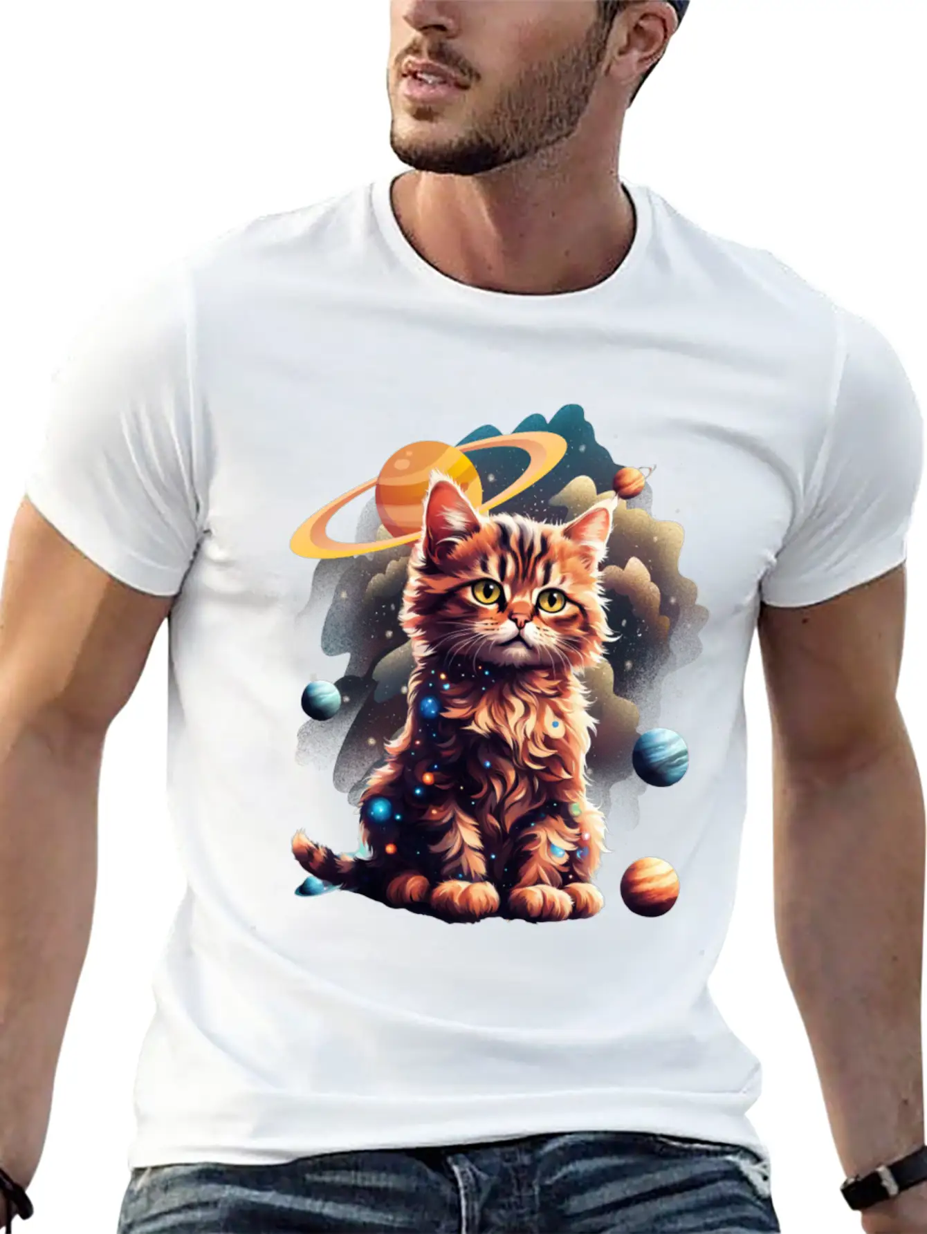 'Cosmos Kitten' Art GD Essential Unisex Summer Tee – Soft Cotton Casual Fit