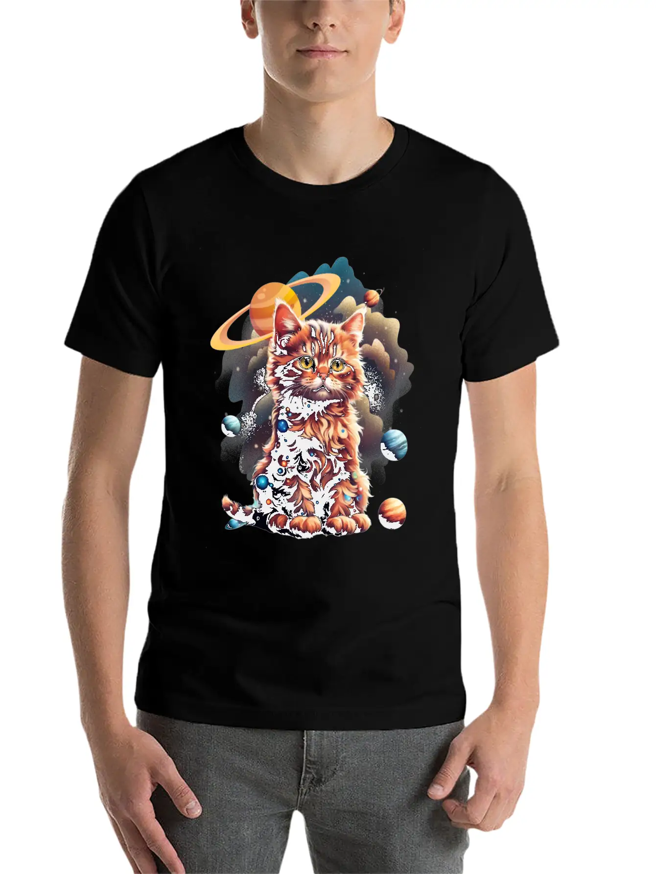 'Cosmos Kitten' Art GD Essential Unisex Summer Tee – Soft Cotton Casual Fit
