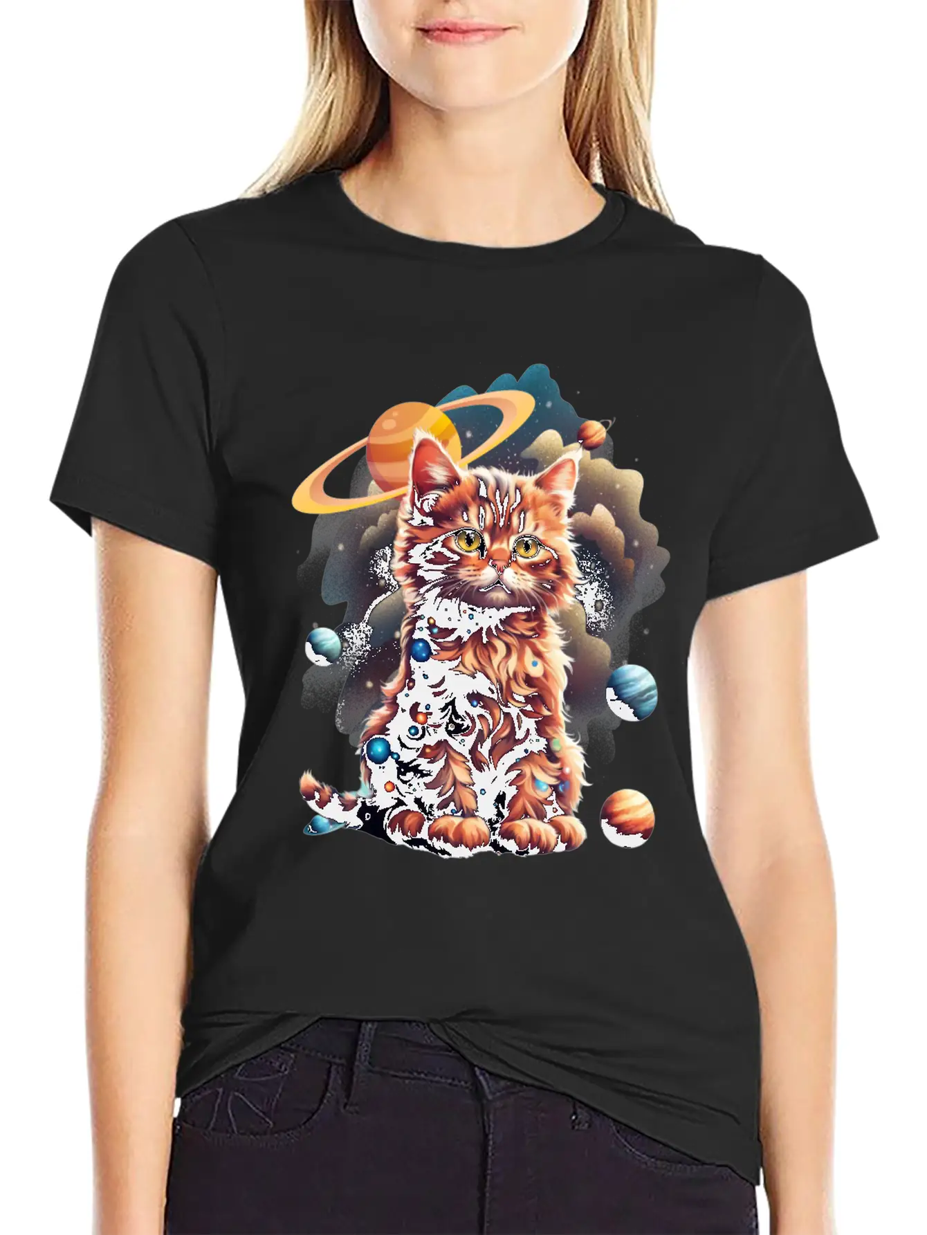 'Cosmos Kitten' Art GD Essential Unisex Summer Tee – Soft Cotton Casual Fit