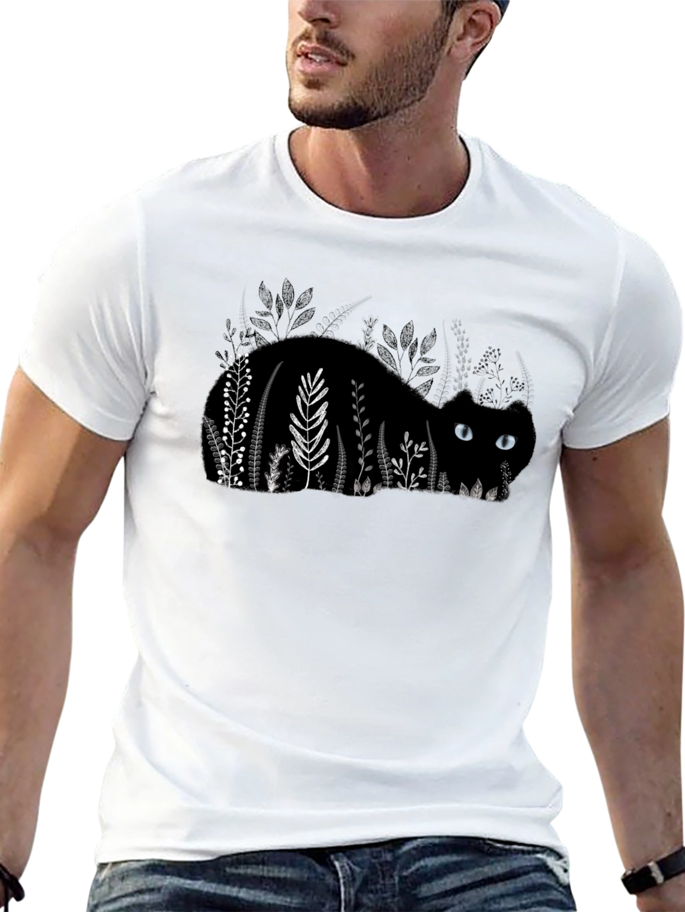 Black Cat in Garden T-Shirt