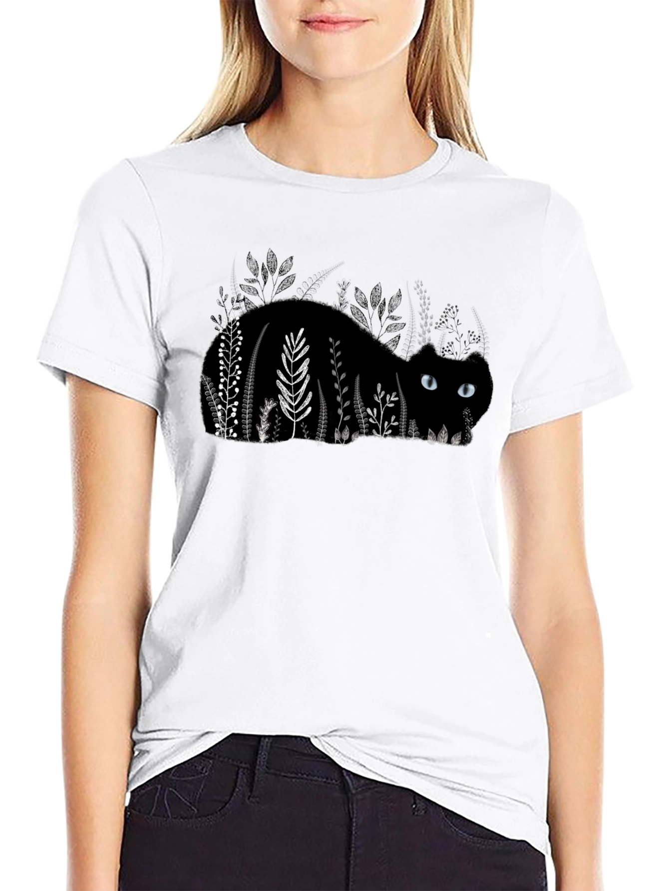 Black Cat in Garden T-Shirt
