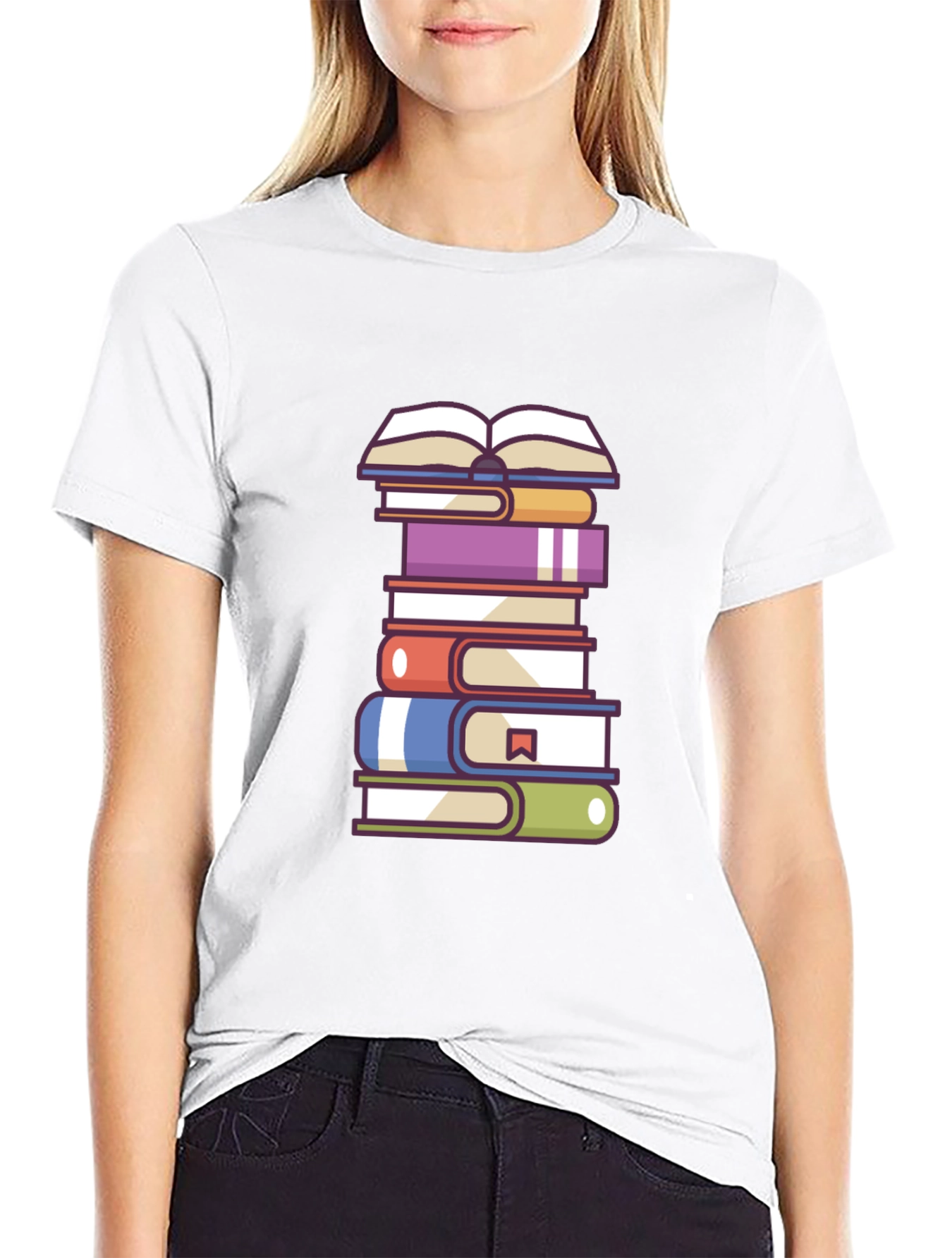 Book Lovers T-Shirt - Stacked Books Design