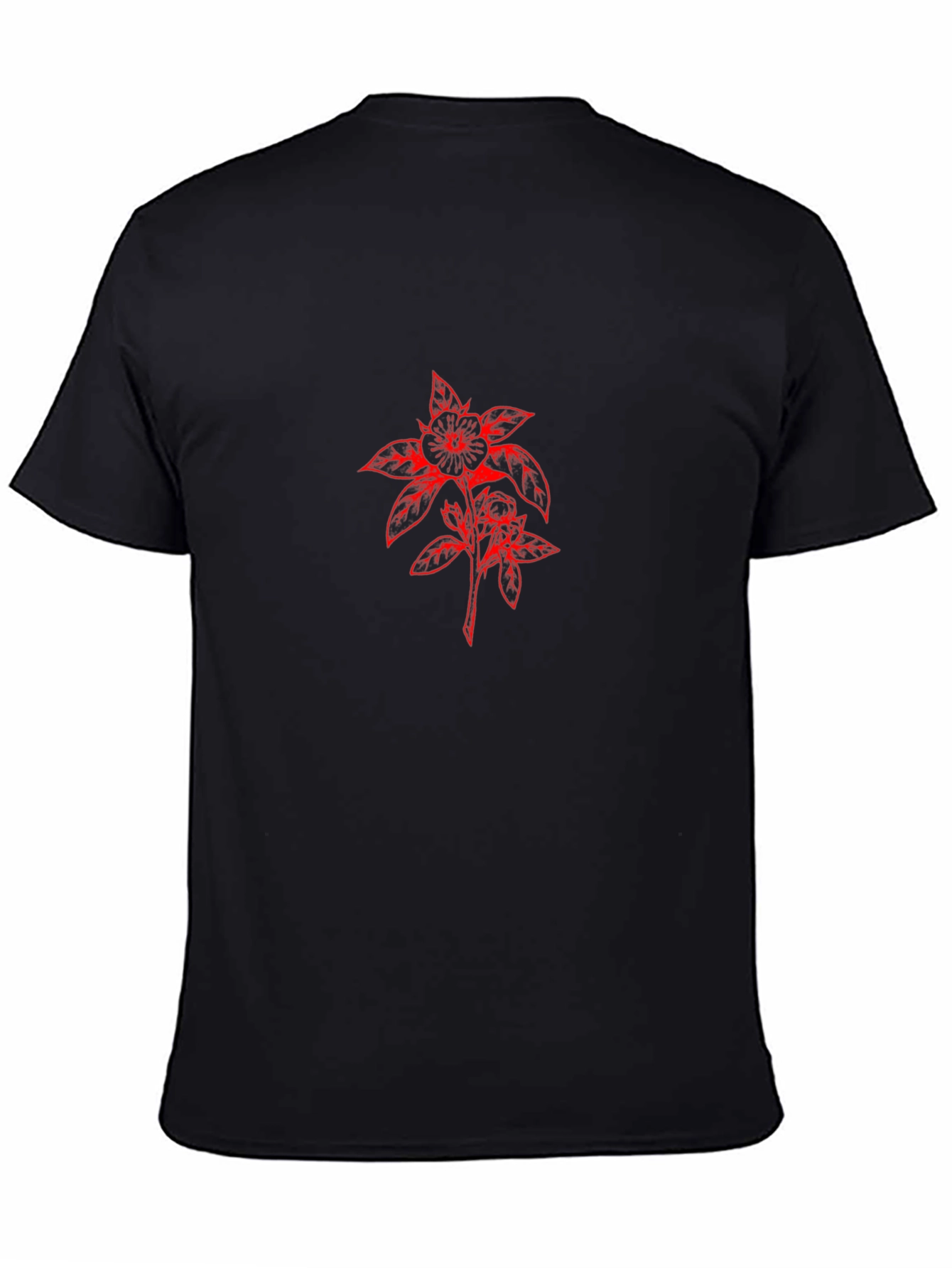 Black T-Shirt with Red Floral Design