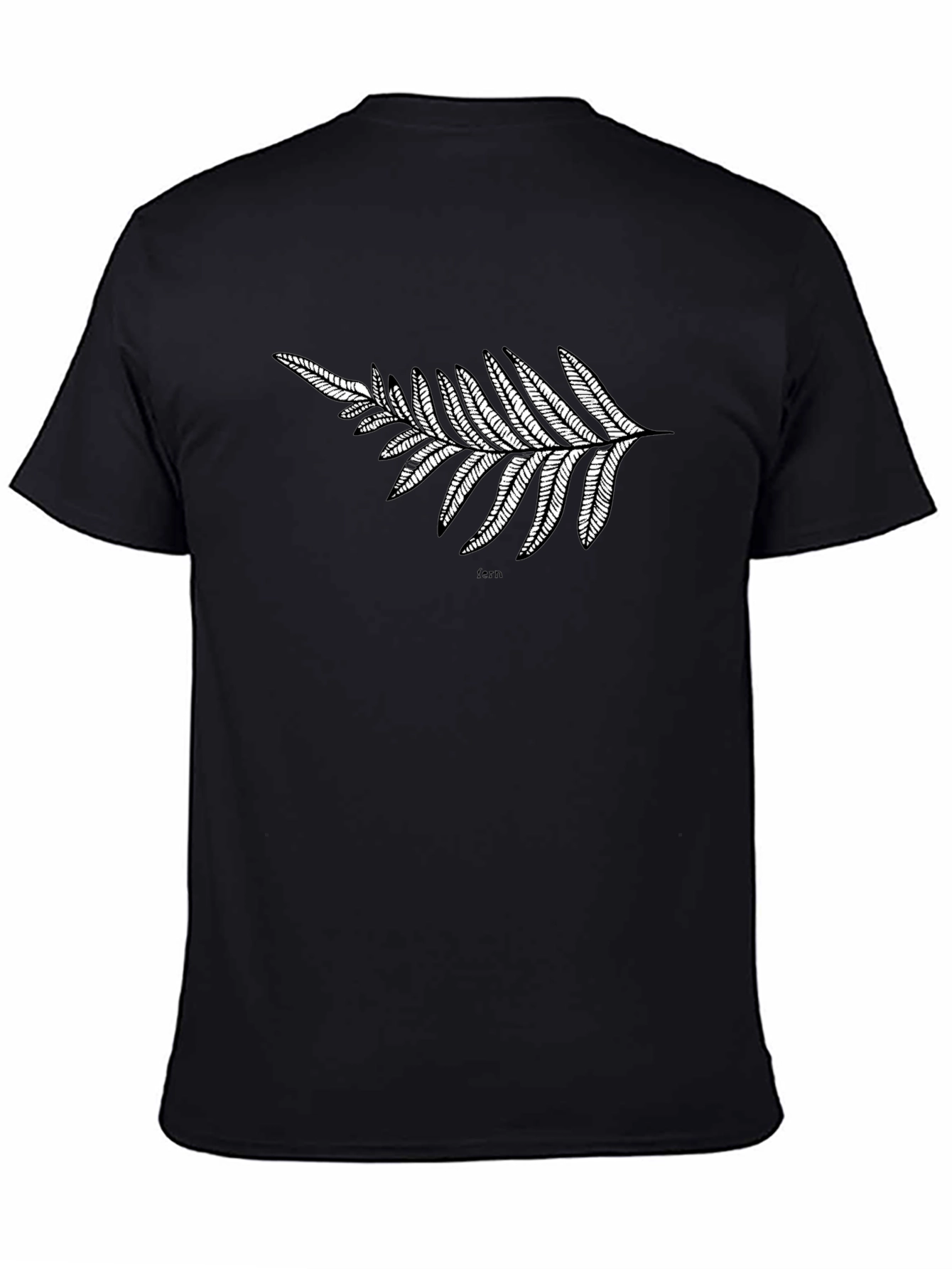 Black T-Shirt with Fern Design