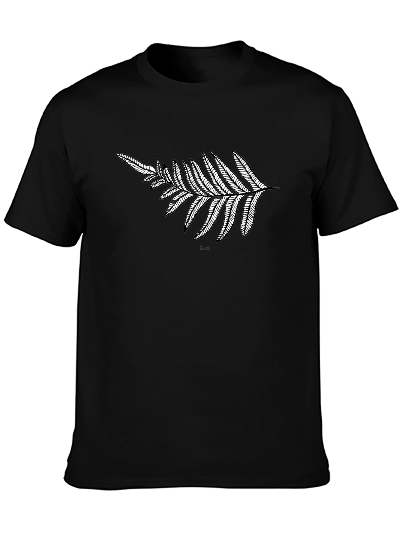 Black T-Shirt with Fern Design