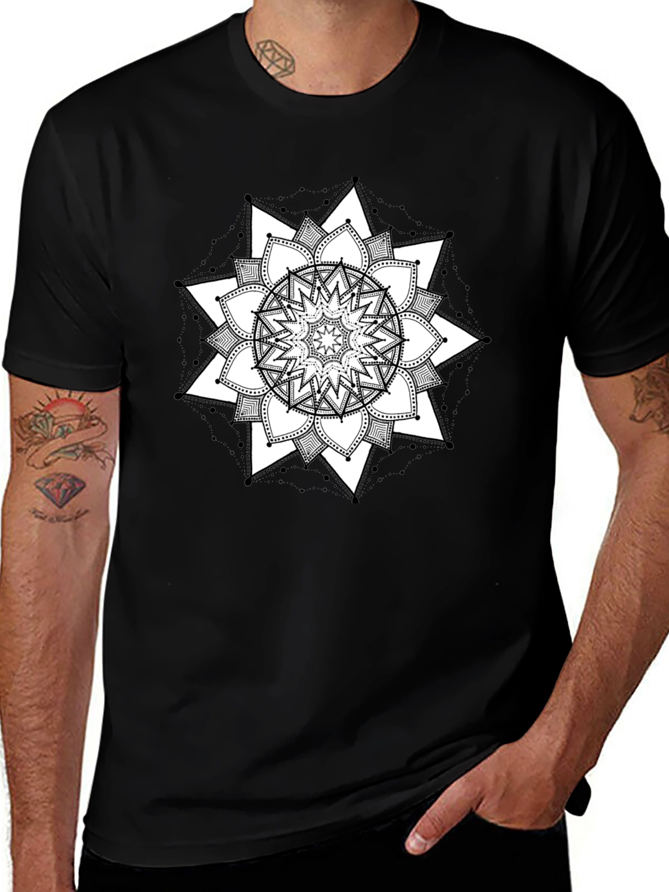 Black Mandala T-Shirt - Geometric Floral Design Tee