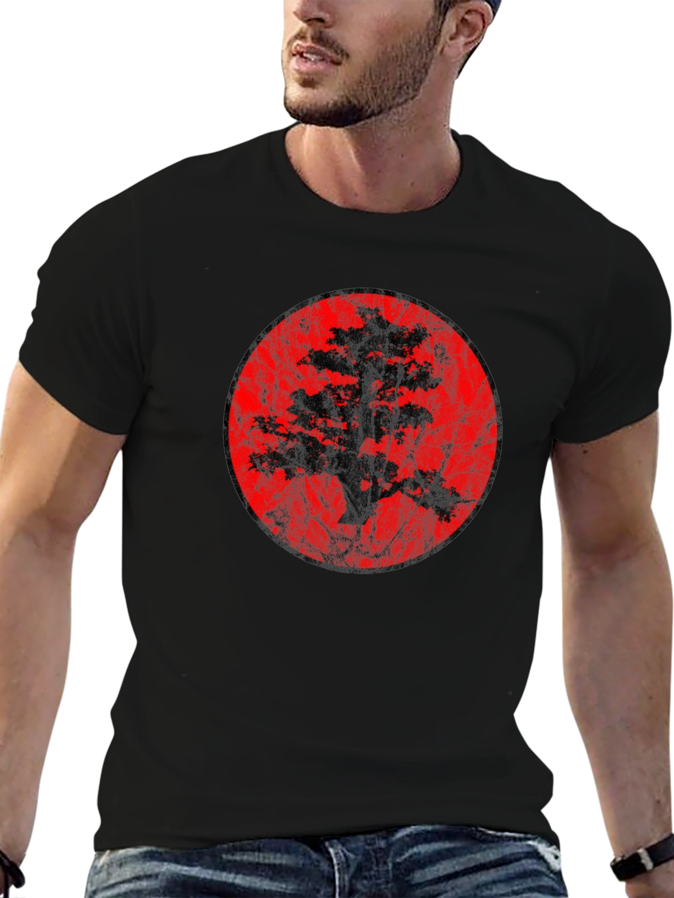 Bonsai Tree Silhouette Graphic Black T-Shirt