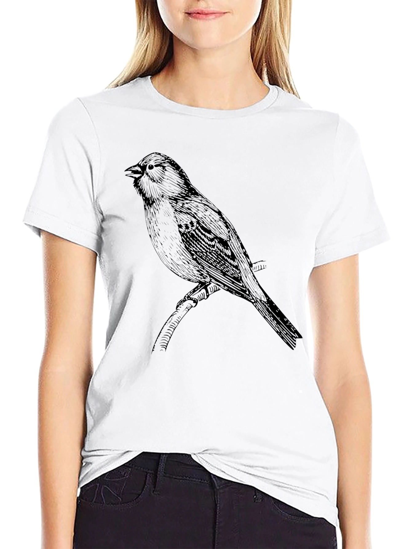 Bird Print Black T-Shirt
