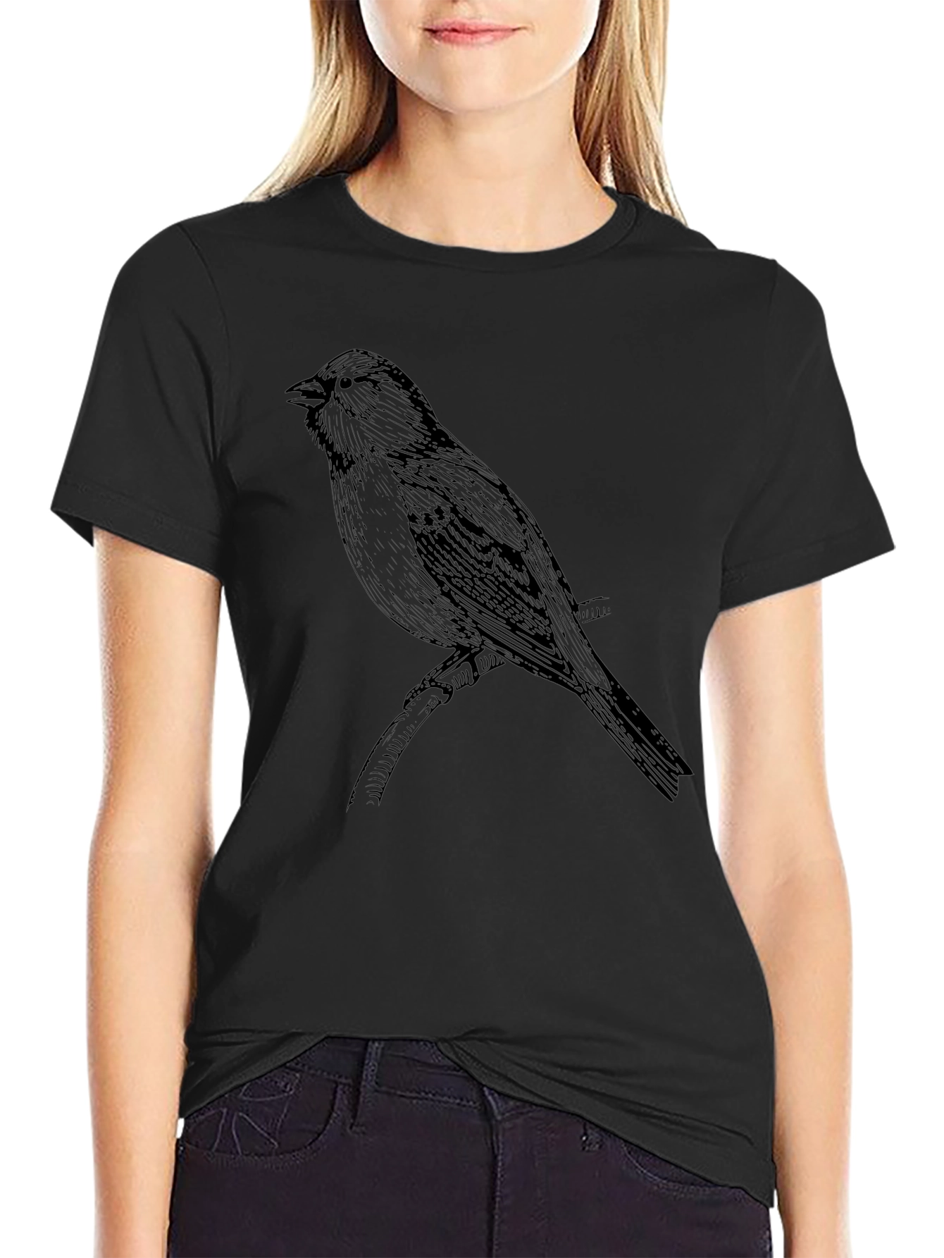 Bird Print Black T-Shirt