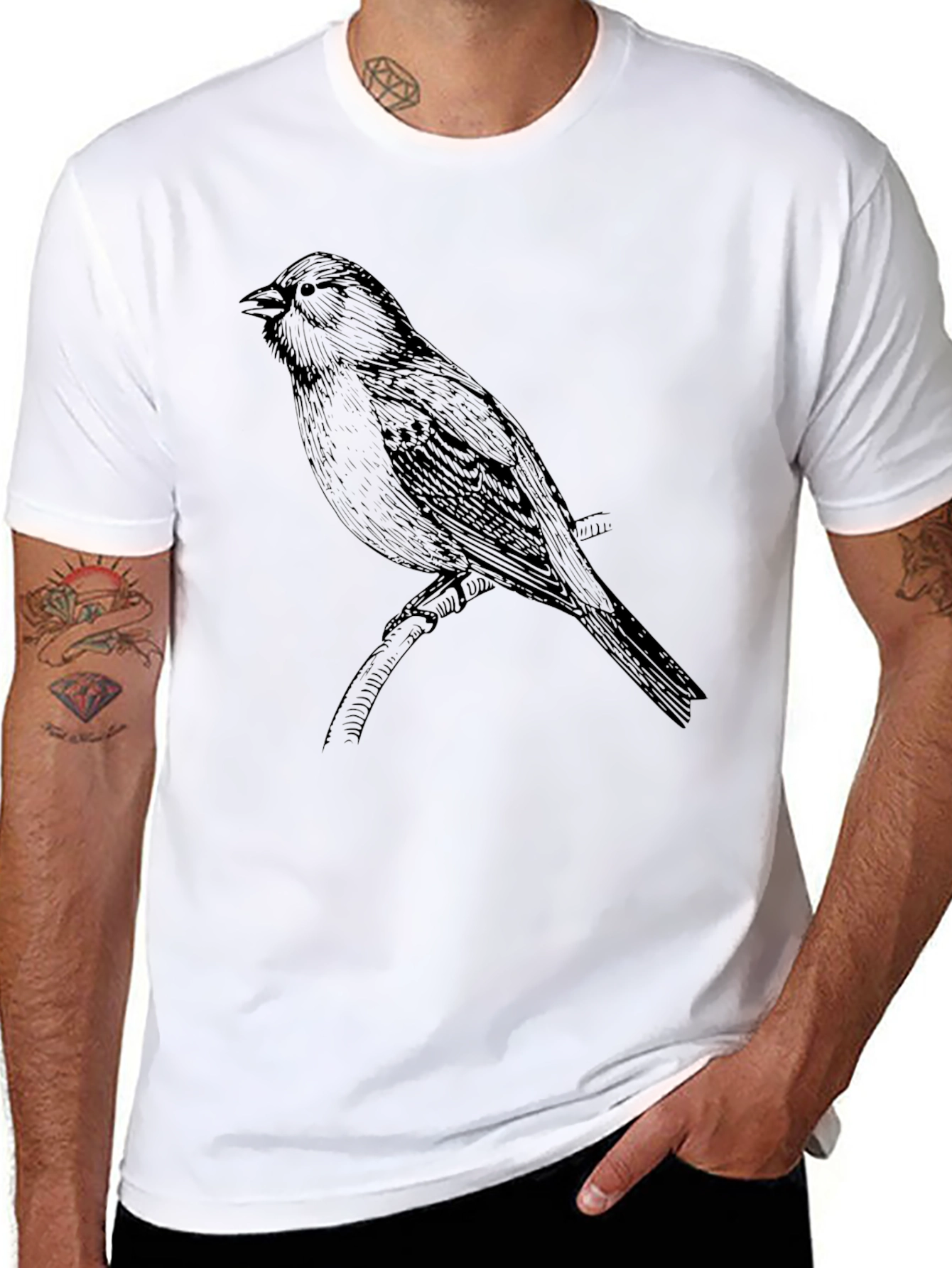 Bird Print Black T-Shirt