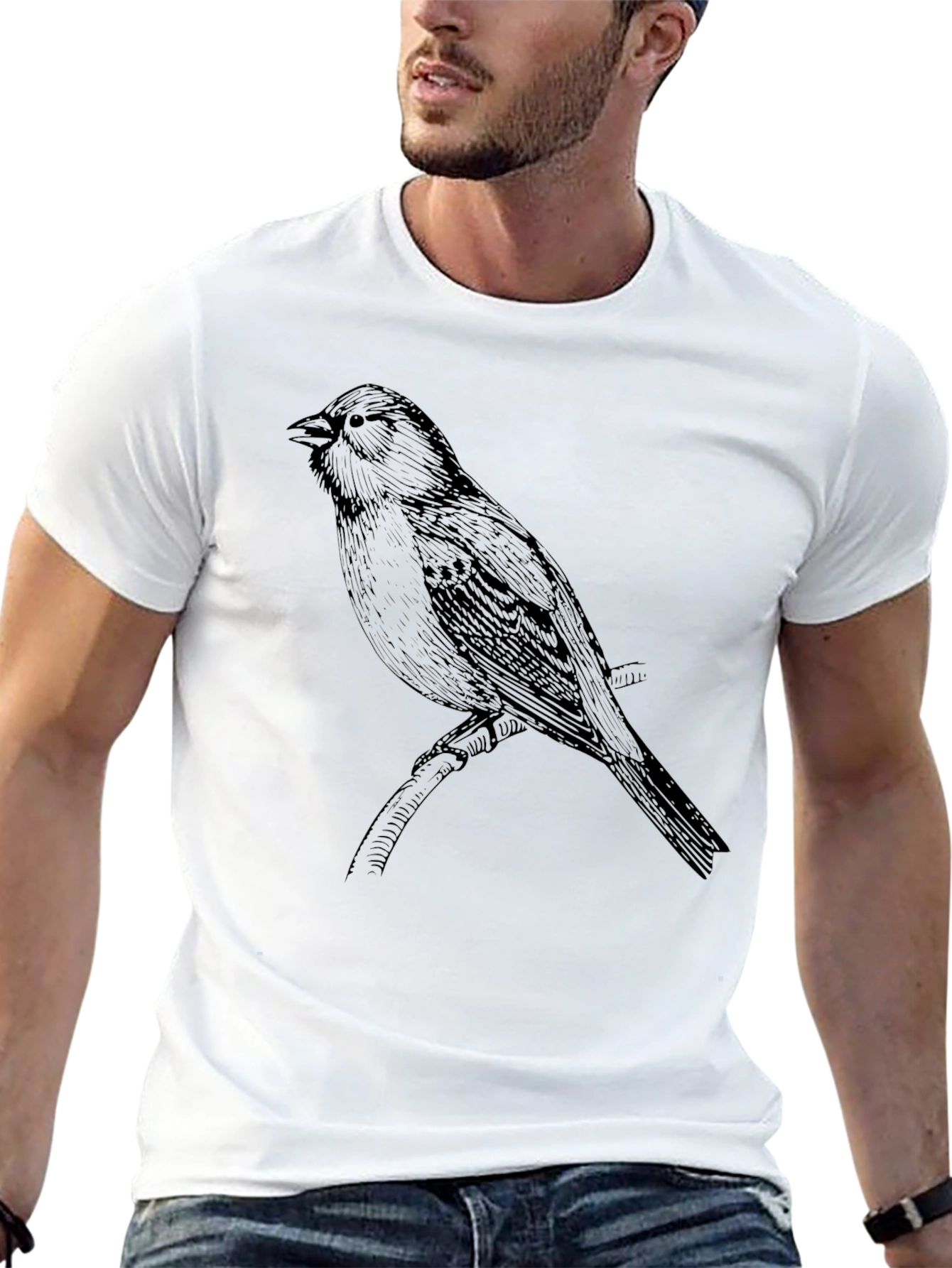 Bird Print Black T-Shirt