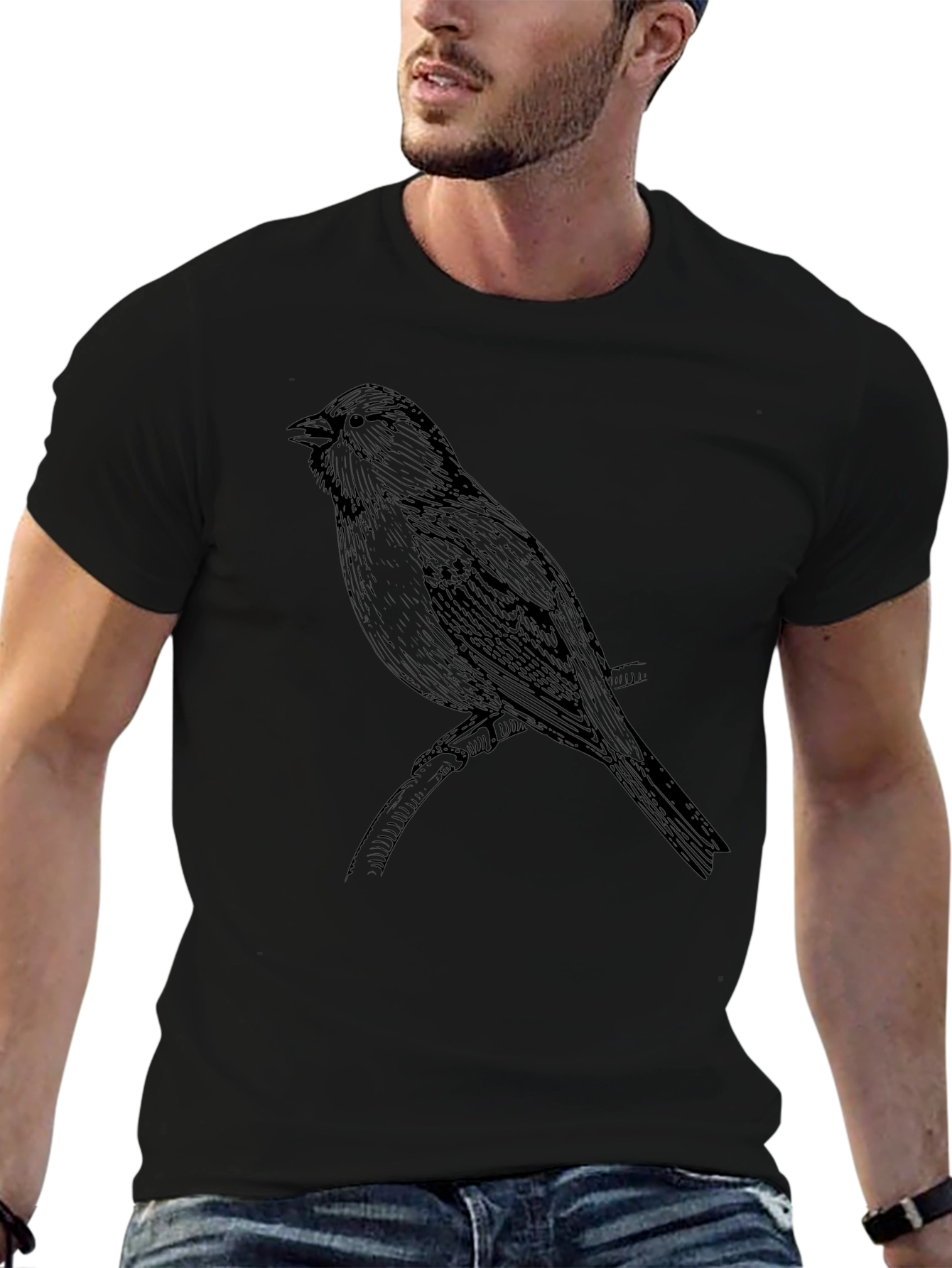 Bird Print Black T-Shirt