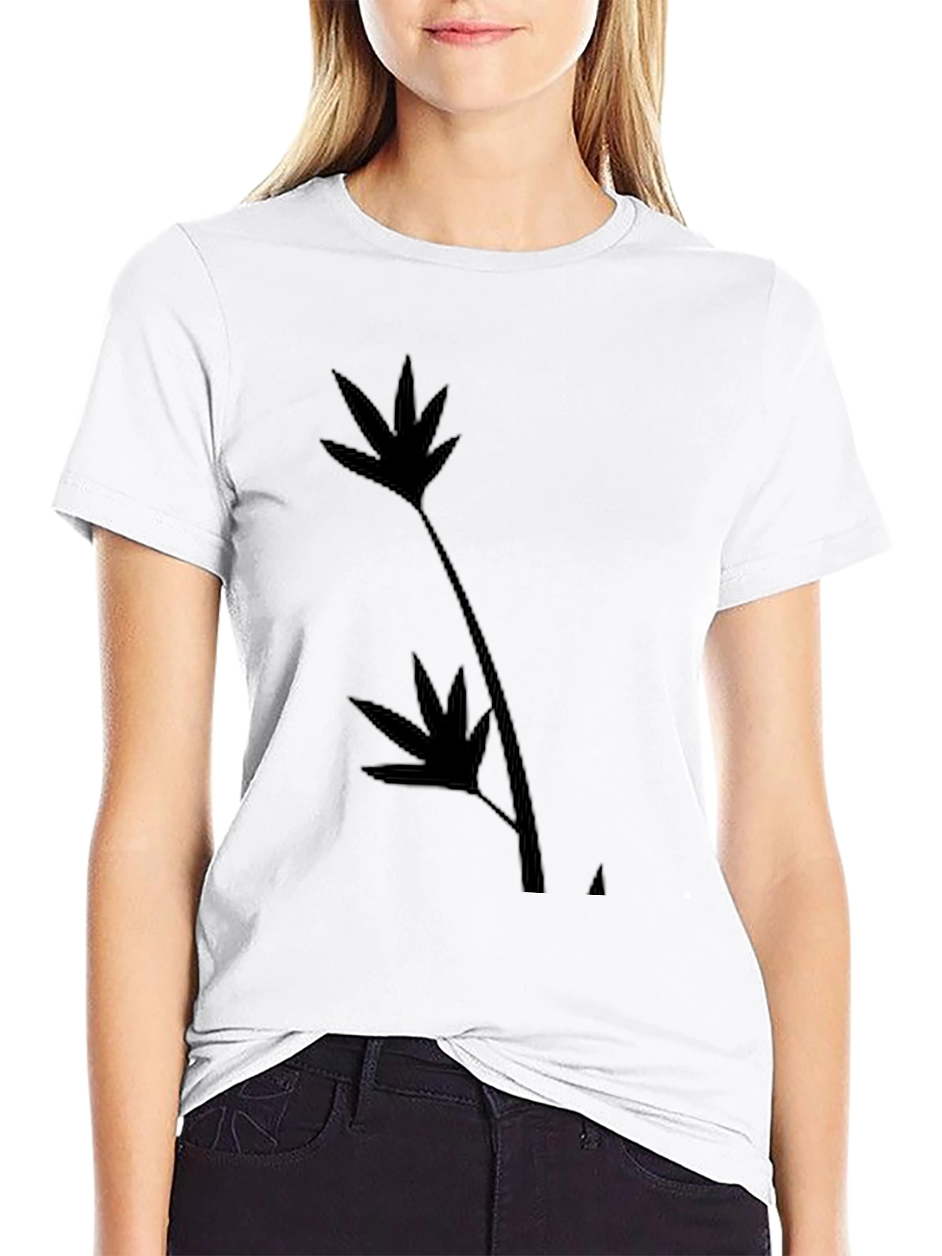 Black T-Shirt with Leaf Silhouette Design