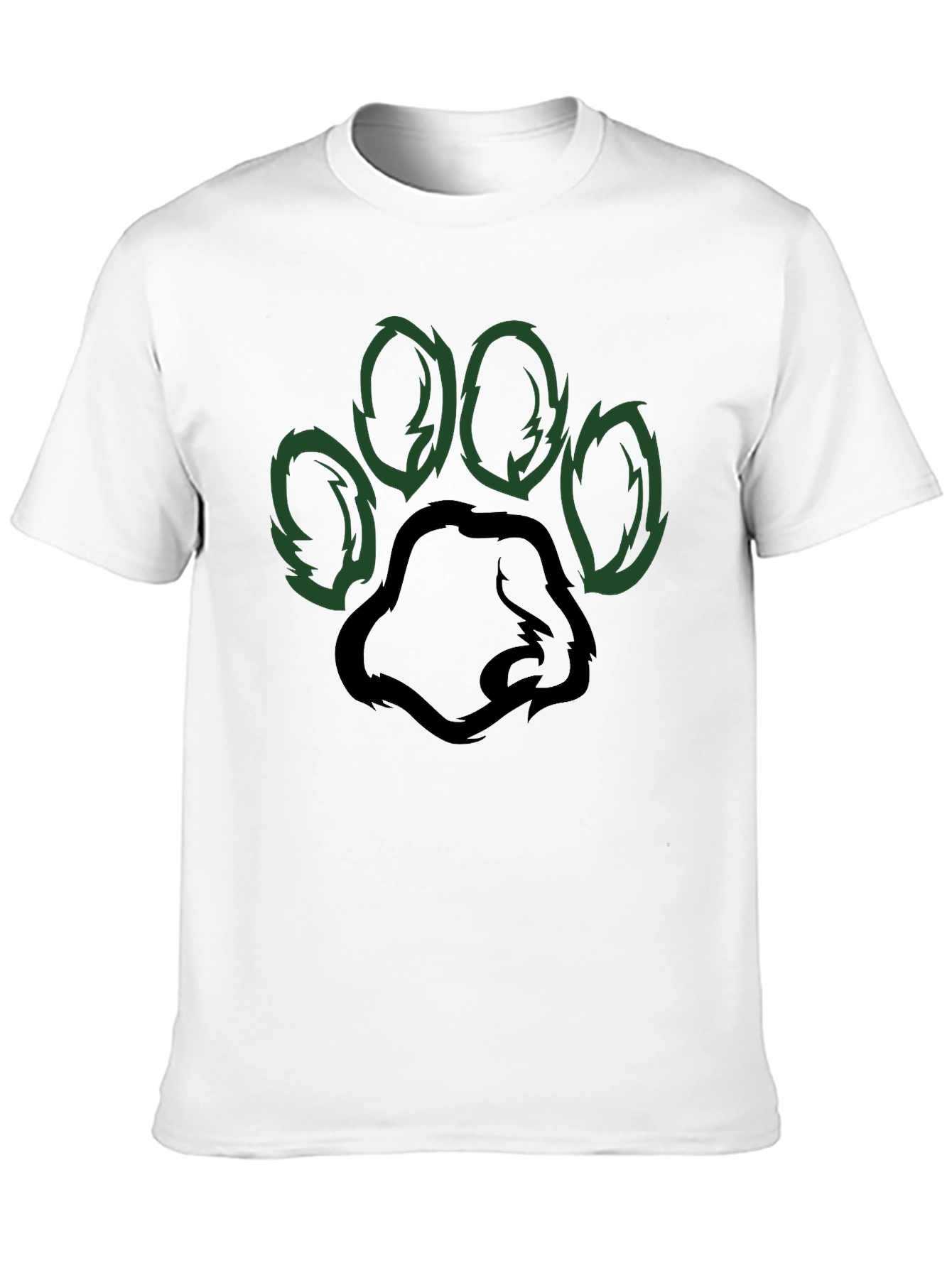 Black T-Shirt with Green Paw Print Design