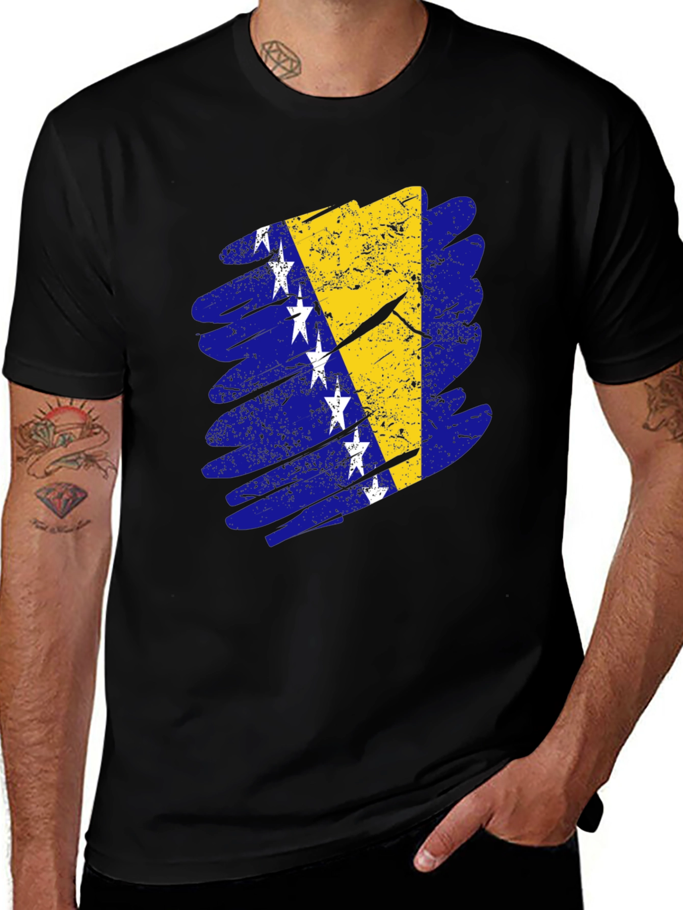 Bosnia Flag T-Shirt - Distressed Design - Black