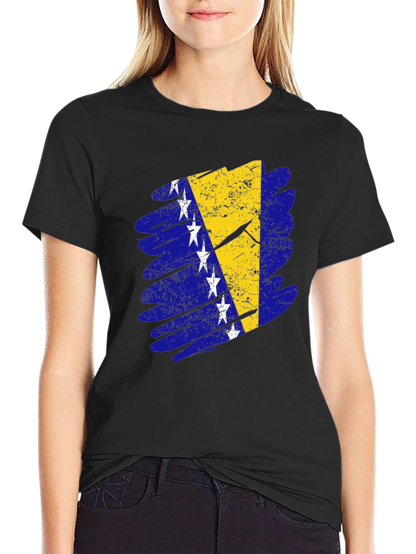 Bosnia Flag T-Shirt - Distressed Design - Black