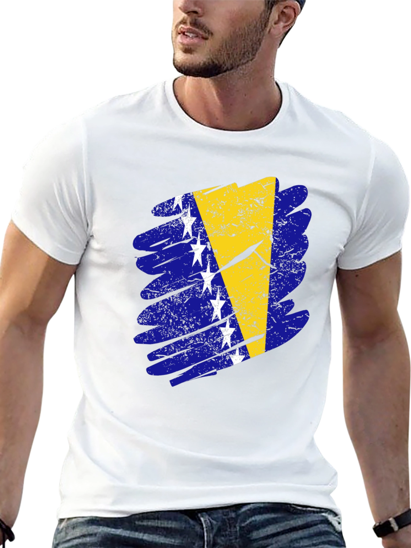 Bosnia Flag T-Shirt - Distressed Design - Black