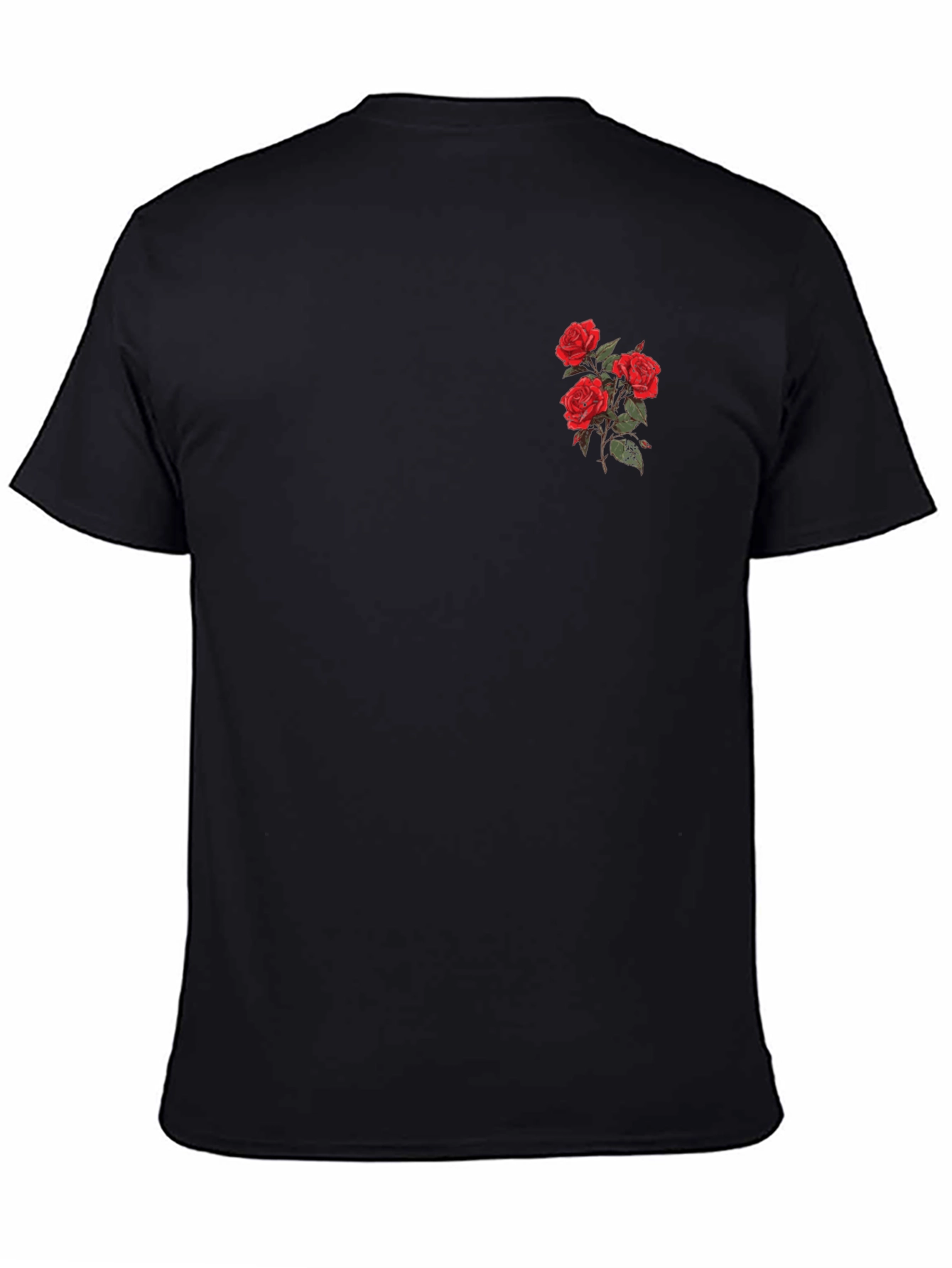 Black T-Shirt with Embroidered Red Roses