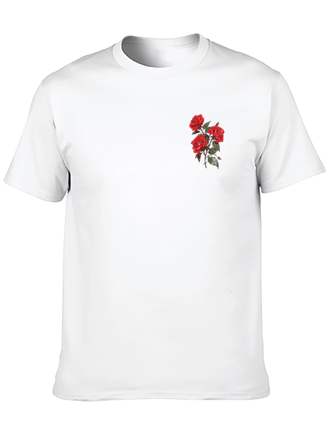 Black T-Shirt with Embroidered Red Roses