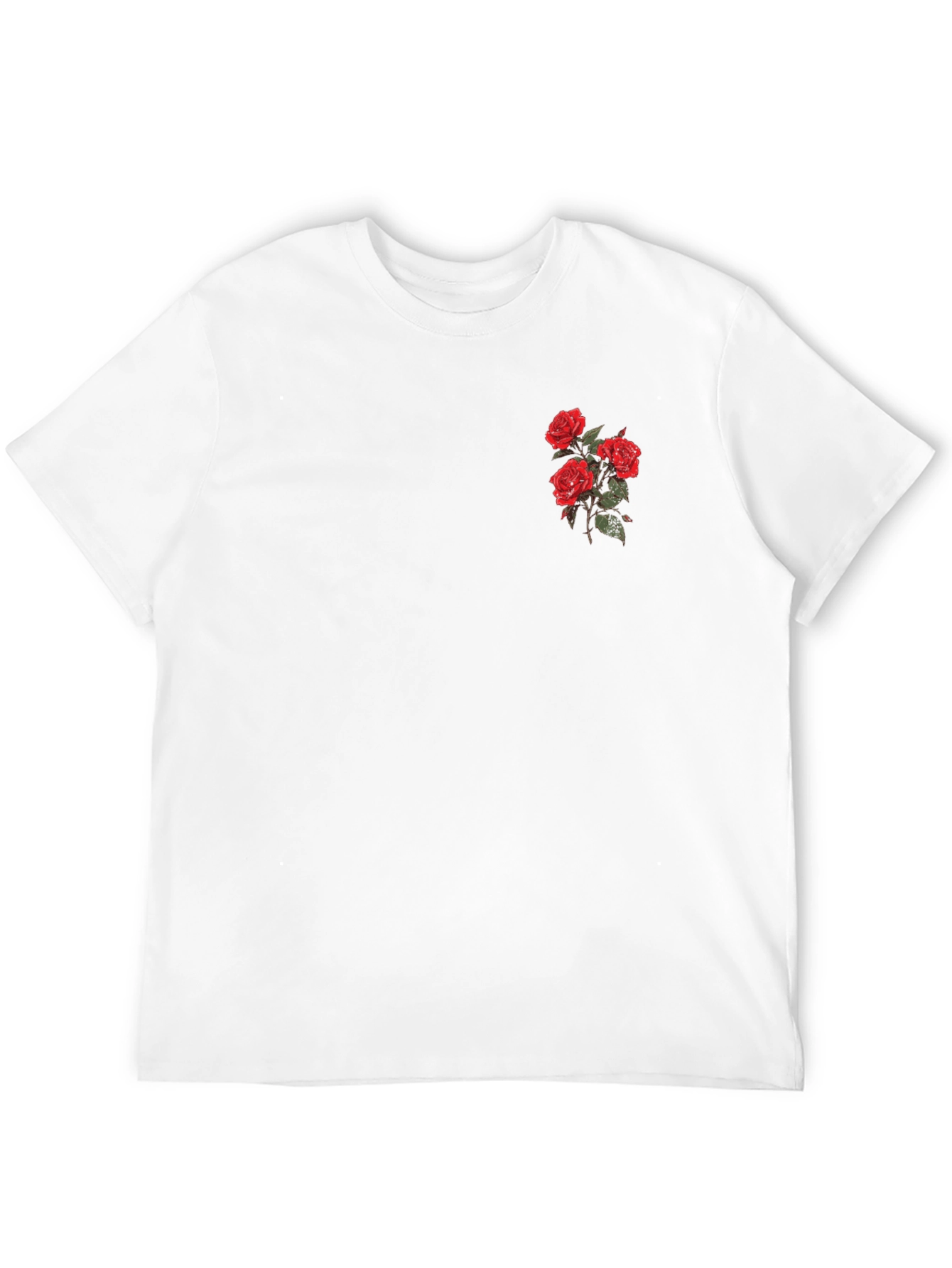 Black T-Shirt with Embroidered Red Roses