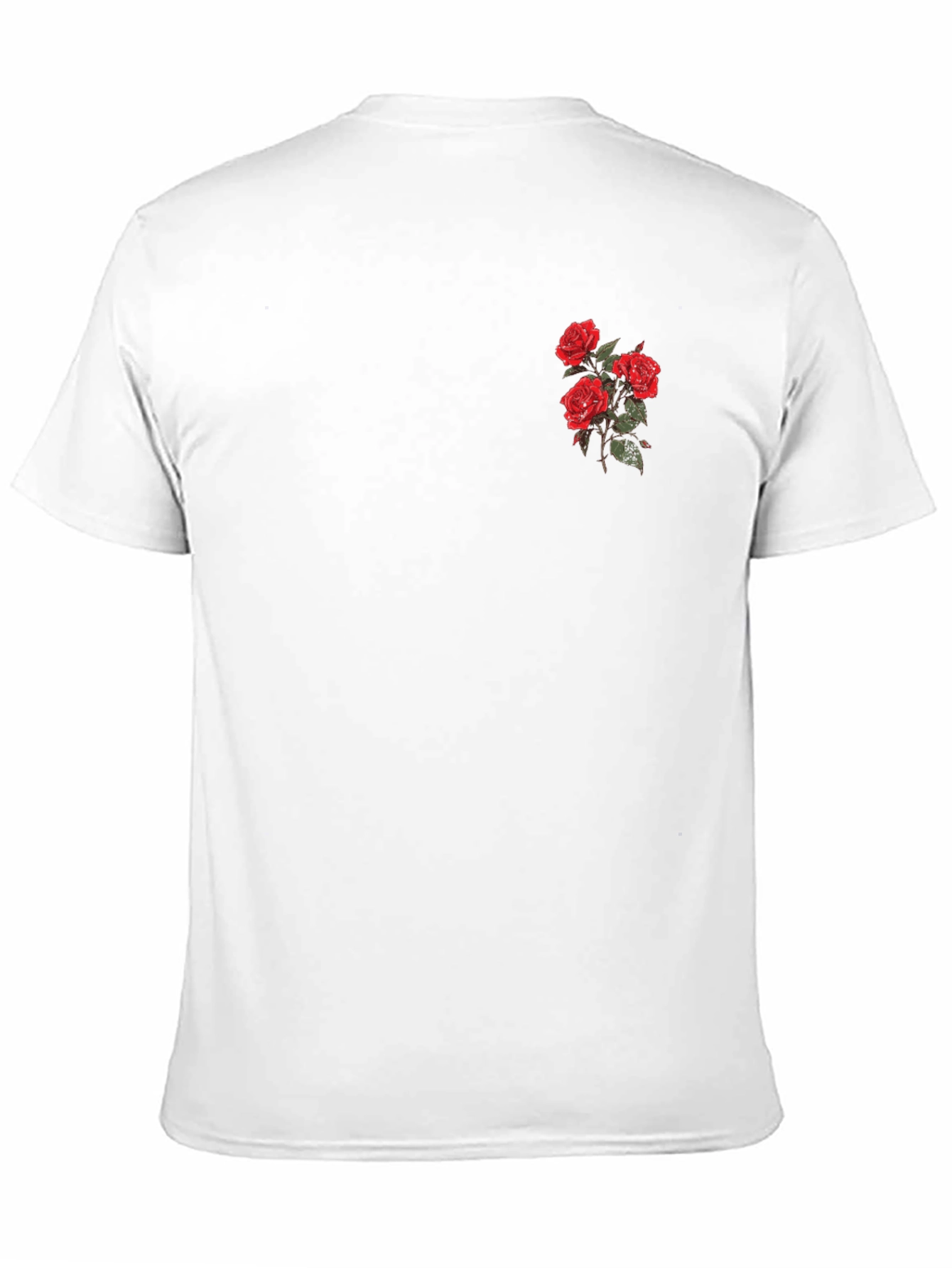 Black T-Shirt with Embroidered Red Roses