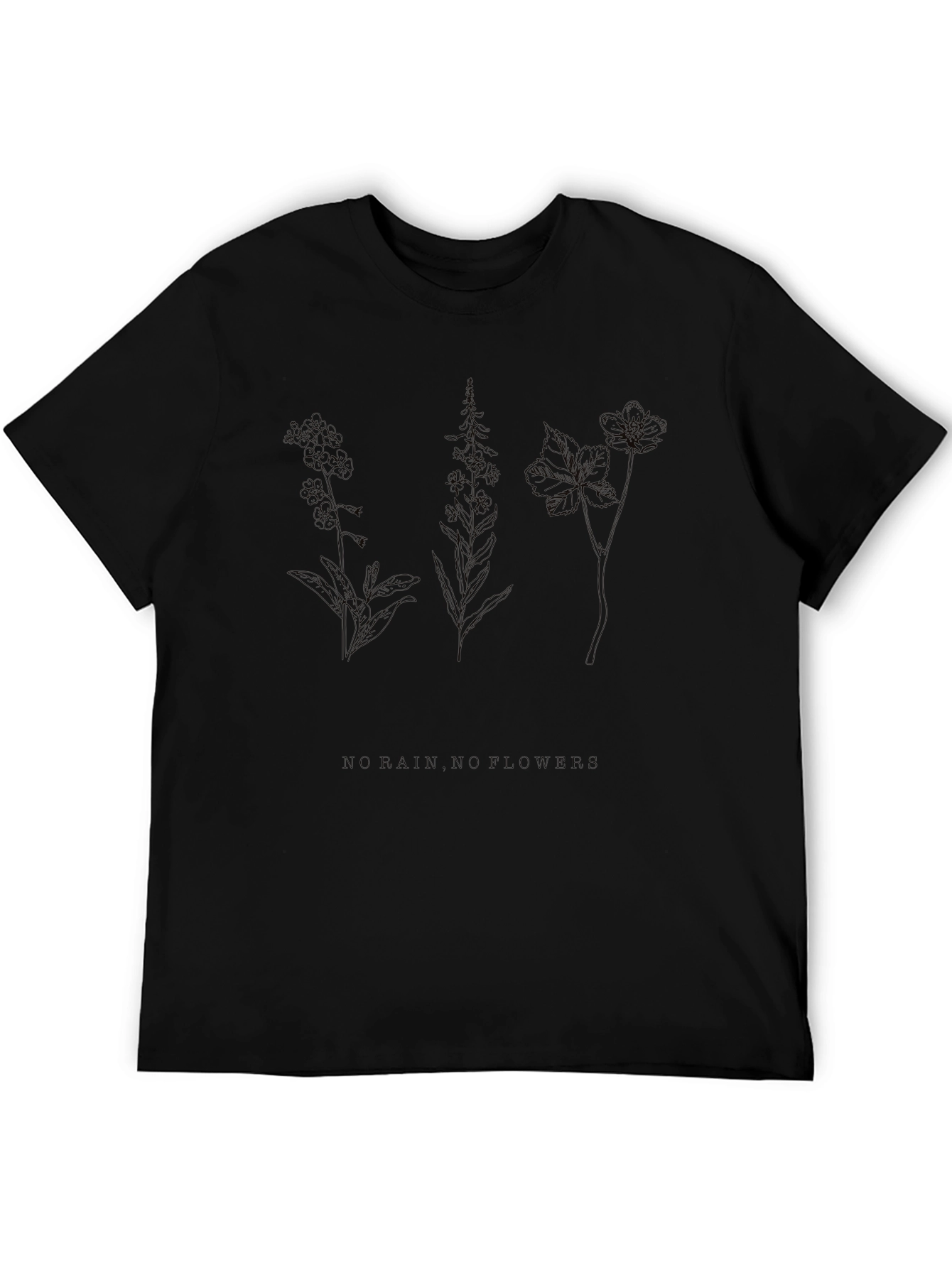 Botanical Line Art Black T-Shirt