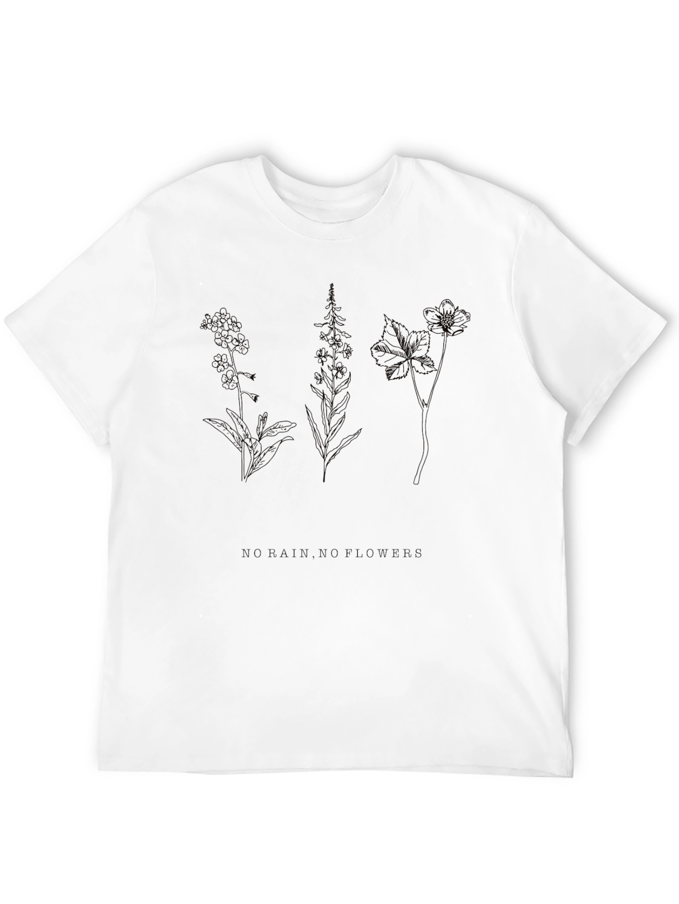 Botanical Line Art Black T-Shirt