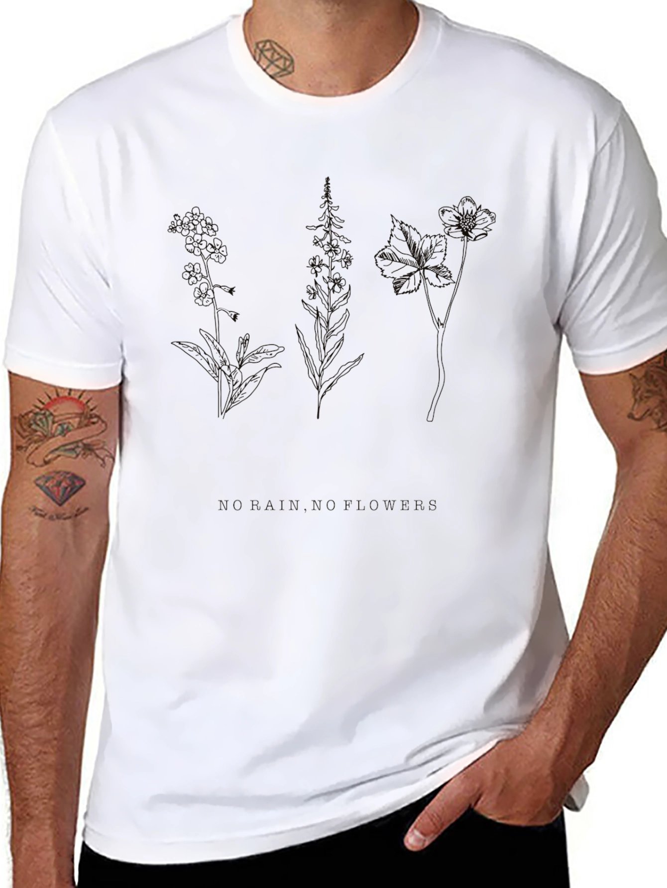 Botanical Line Art Black T-Shirt