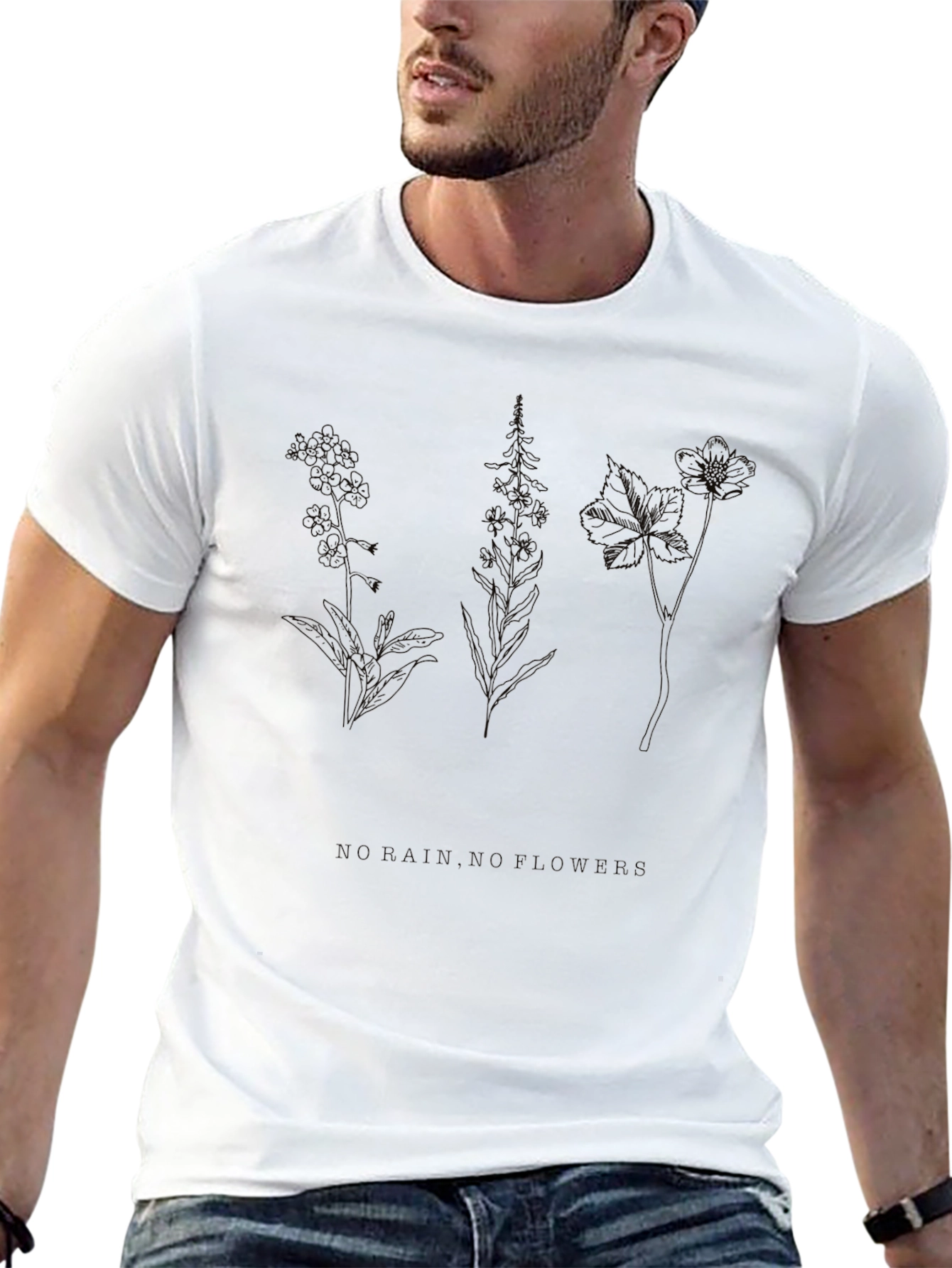 Botanical Line Art Black T-Shirt