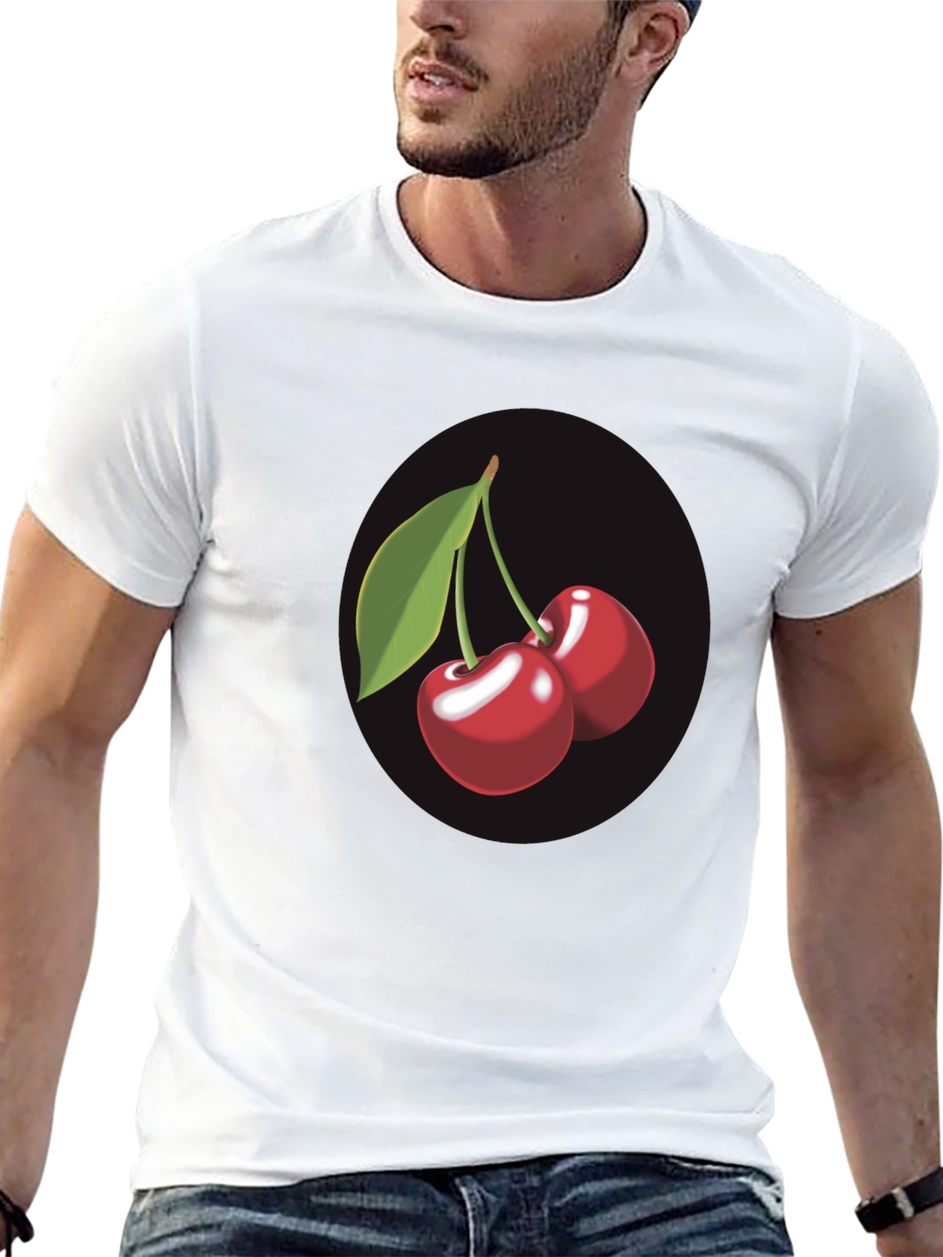 Black Cherry Print T-Shirt - Casual & Stylish