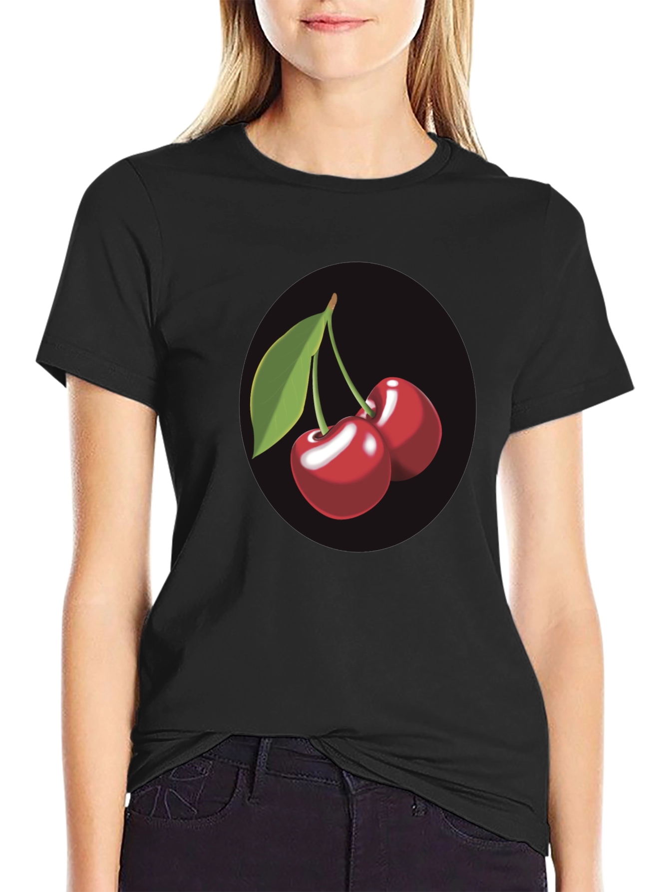 Black Cherry Print T-Shirt - Casual & Stylish