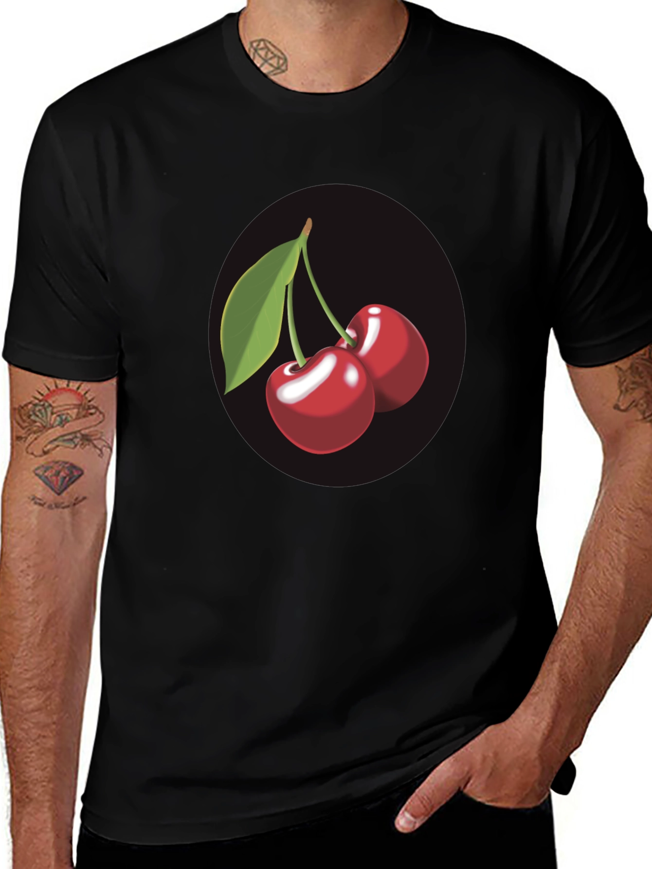 Black Cherry Print T-Shirt - Casual & Stylish