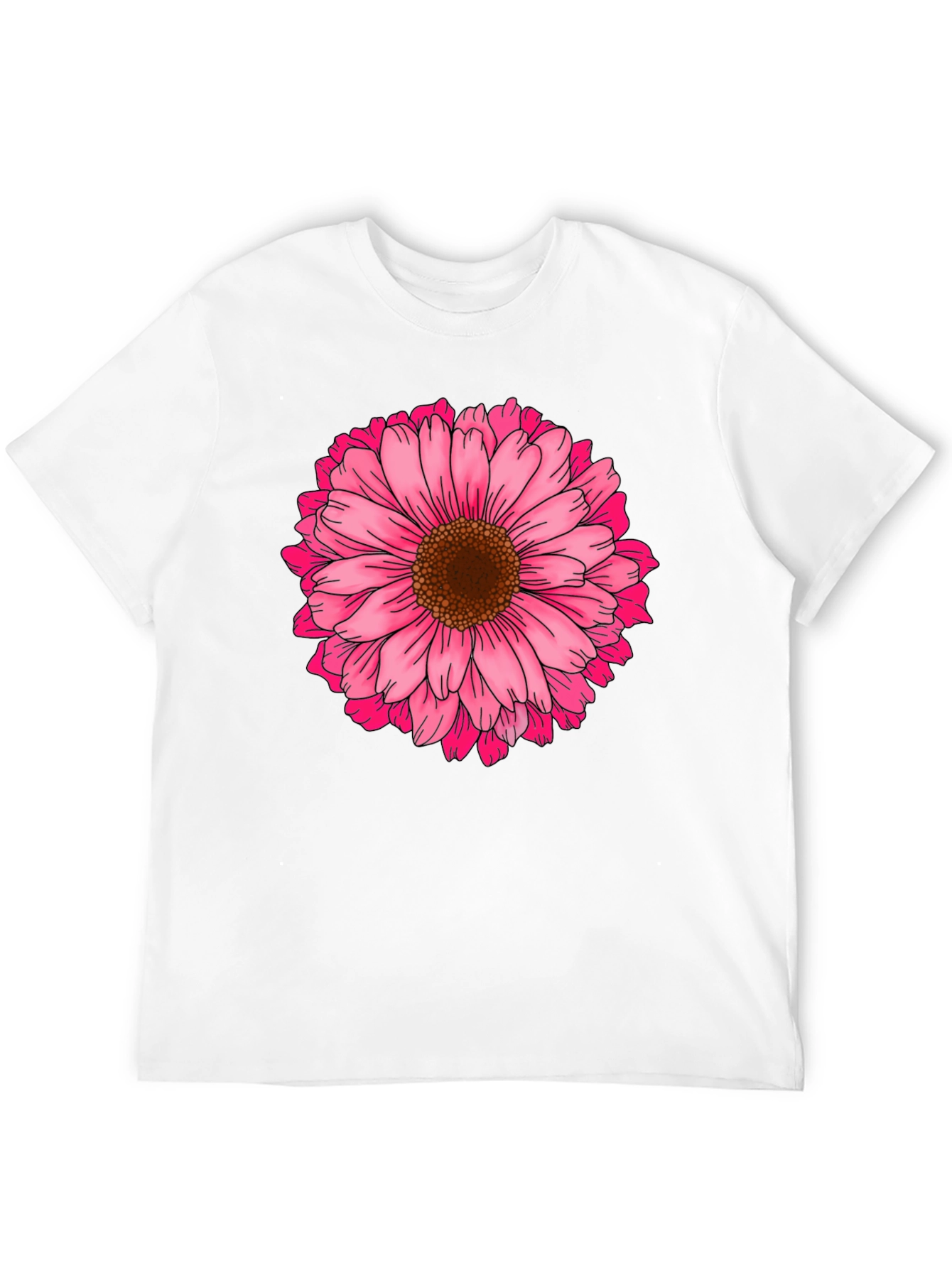 Black T-Shirt with Pink Daisy Flower Graphic