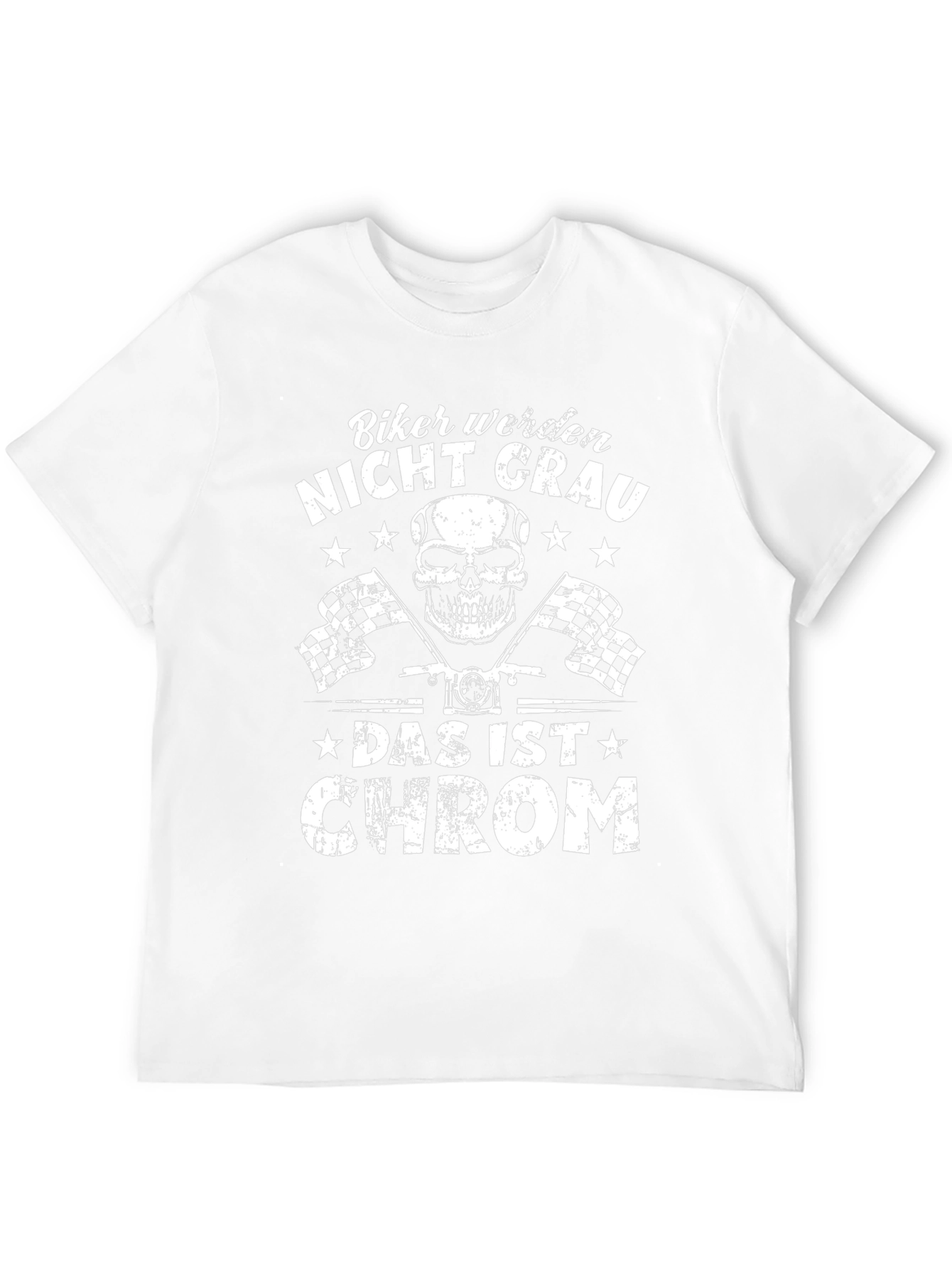 Biker Nicht Grau T-Shirt - Skull & Checkered Flags