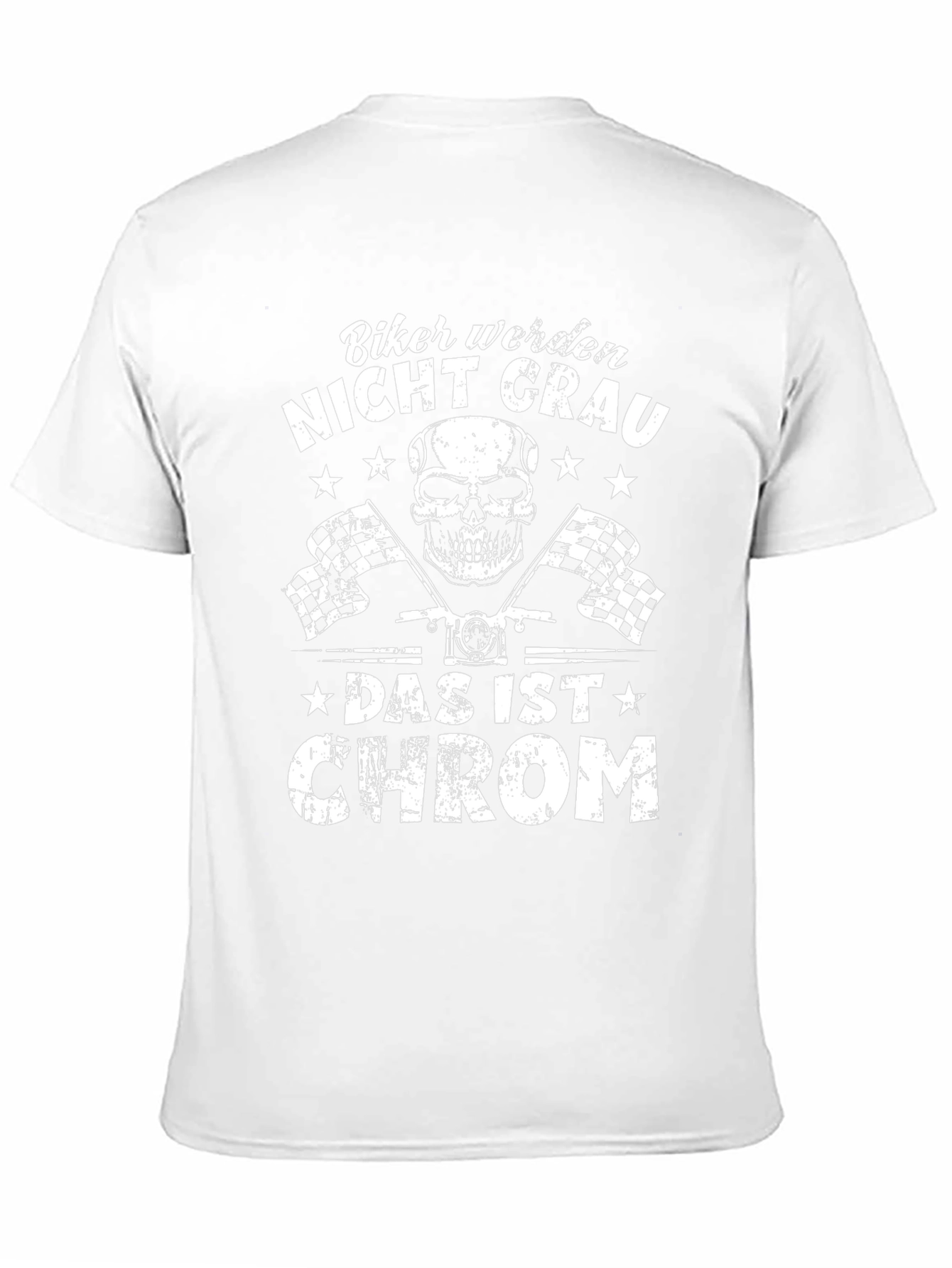 Biker Nicht Grau T-Shirt - Skull & Checkered Flags