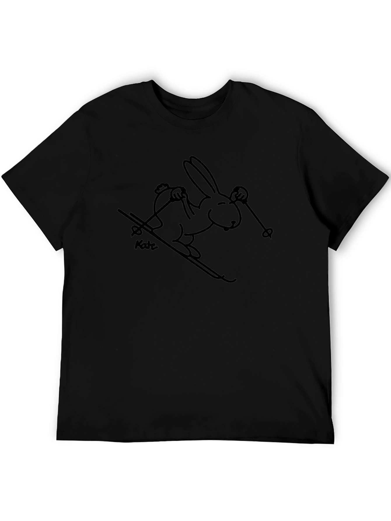 Black T-Shirt with Skiing Rabbit Design