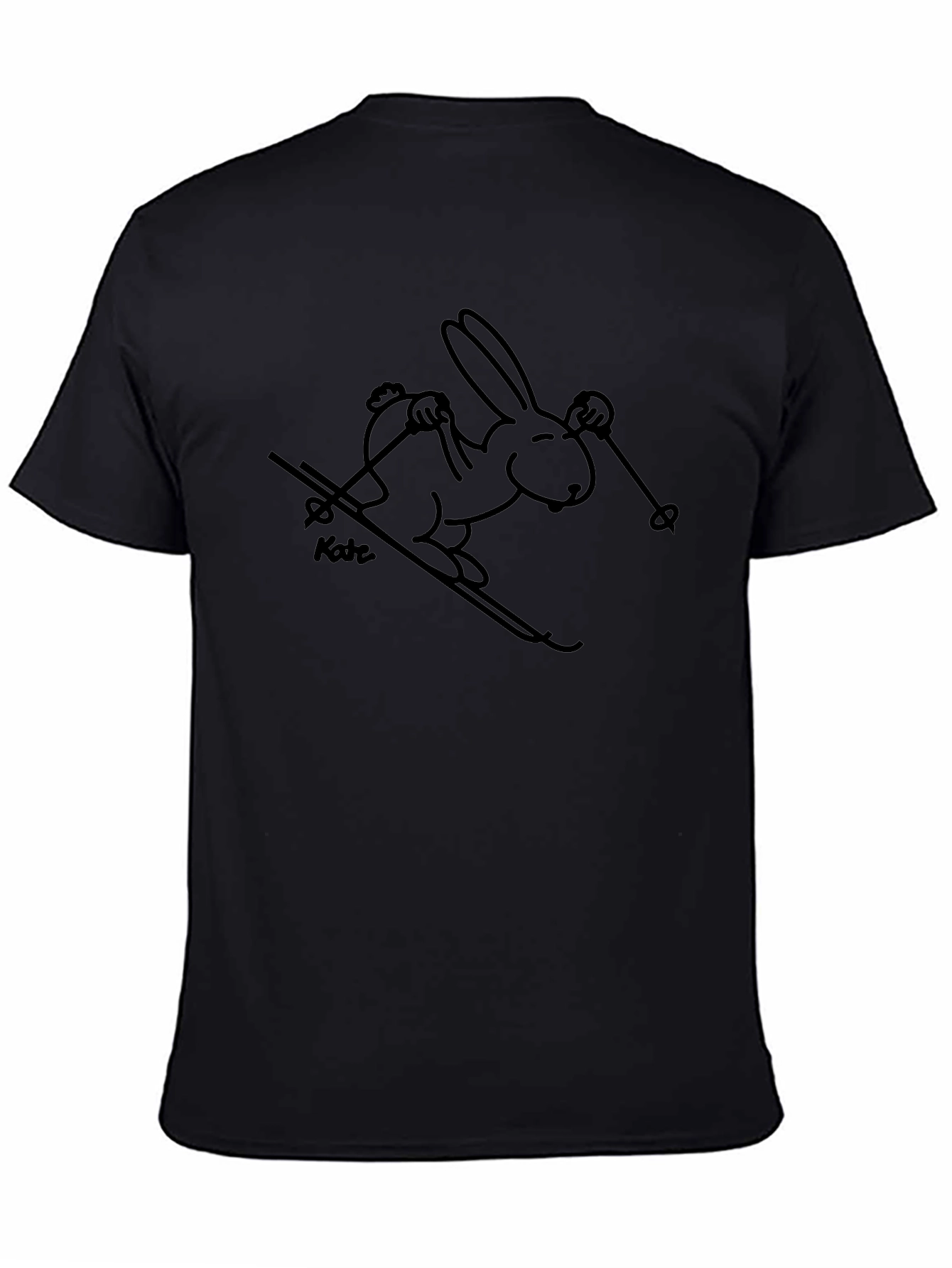 Black T-Shirt with Skiing Rabbit Design