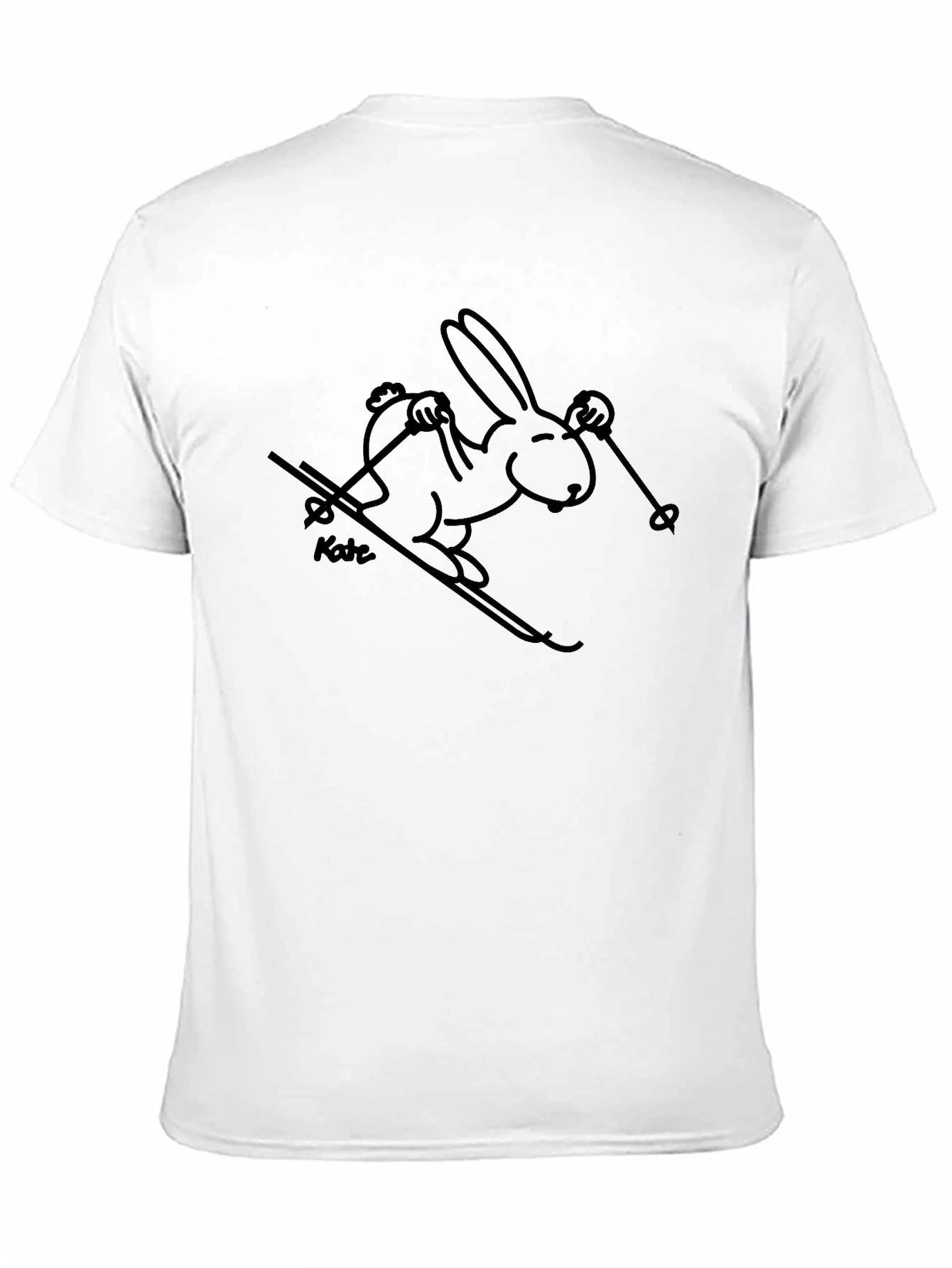Black T-Shirt with Skiing Rabbit Design