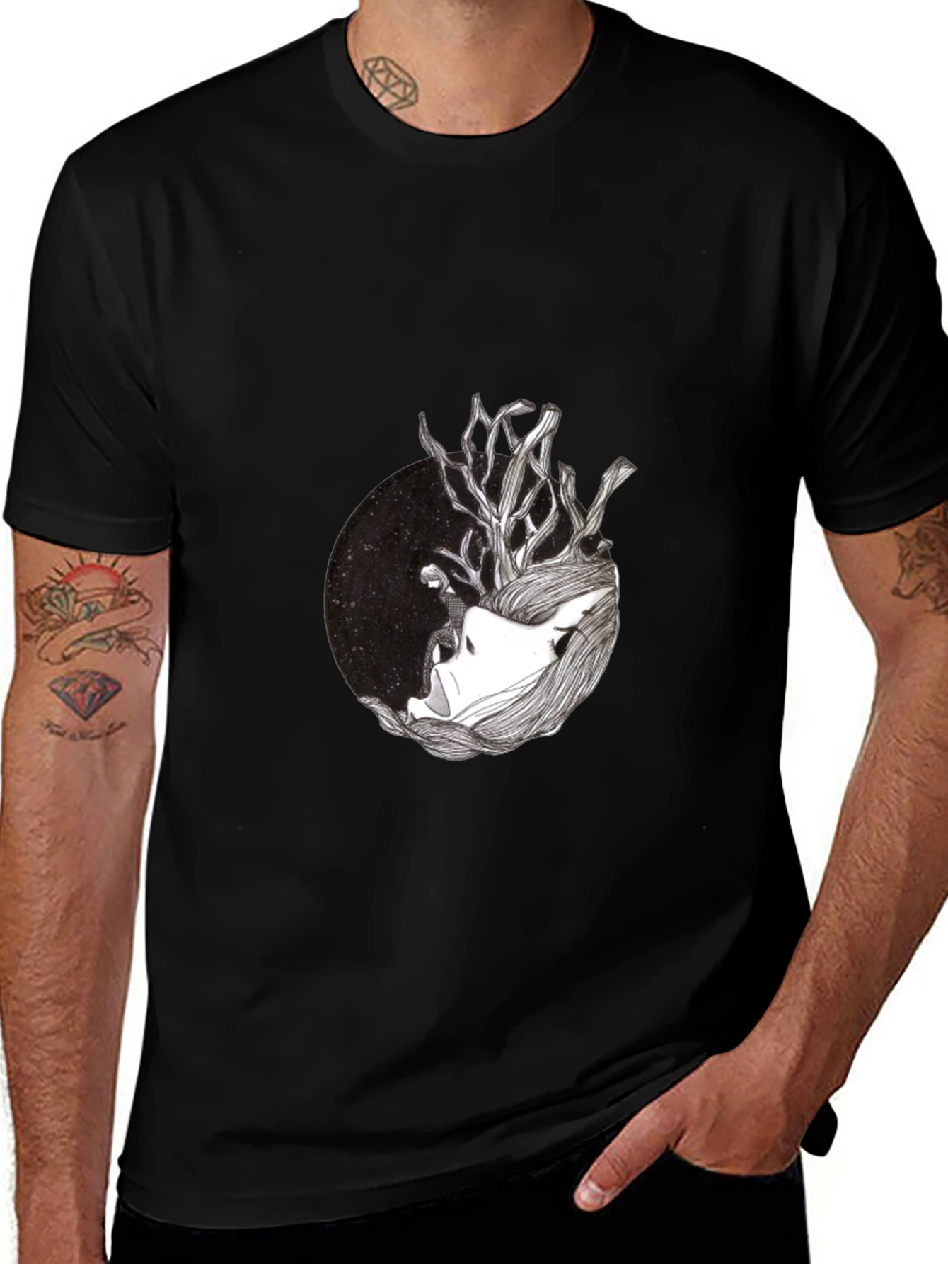 Black T-Shirt with Artistic Graphic