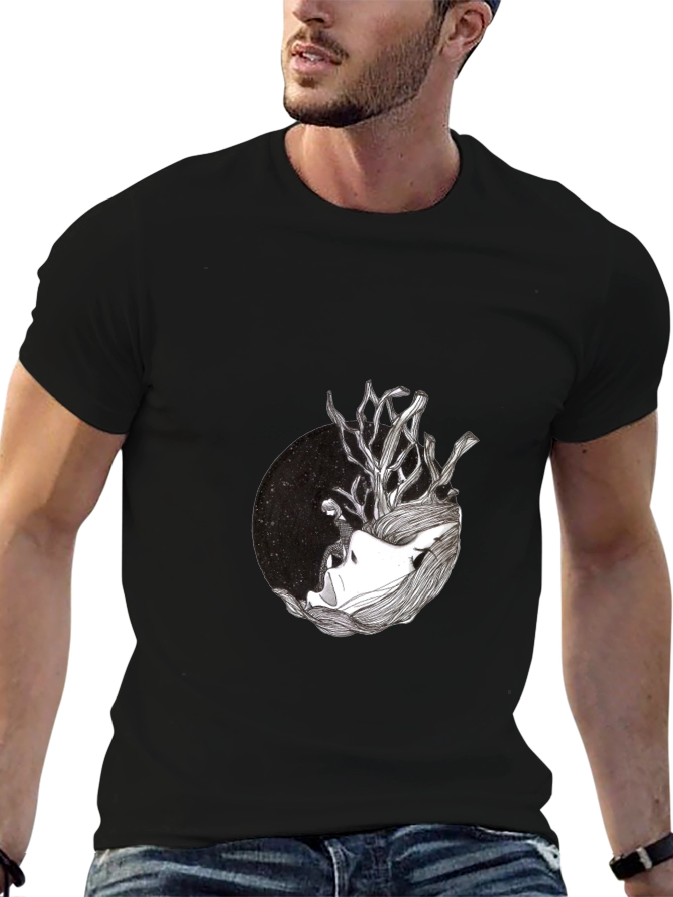 Black T-Shirt with Artistic Graphic