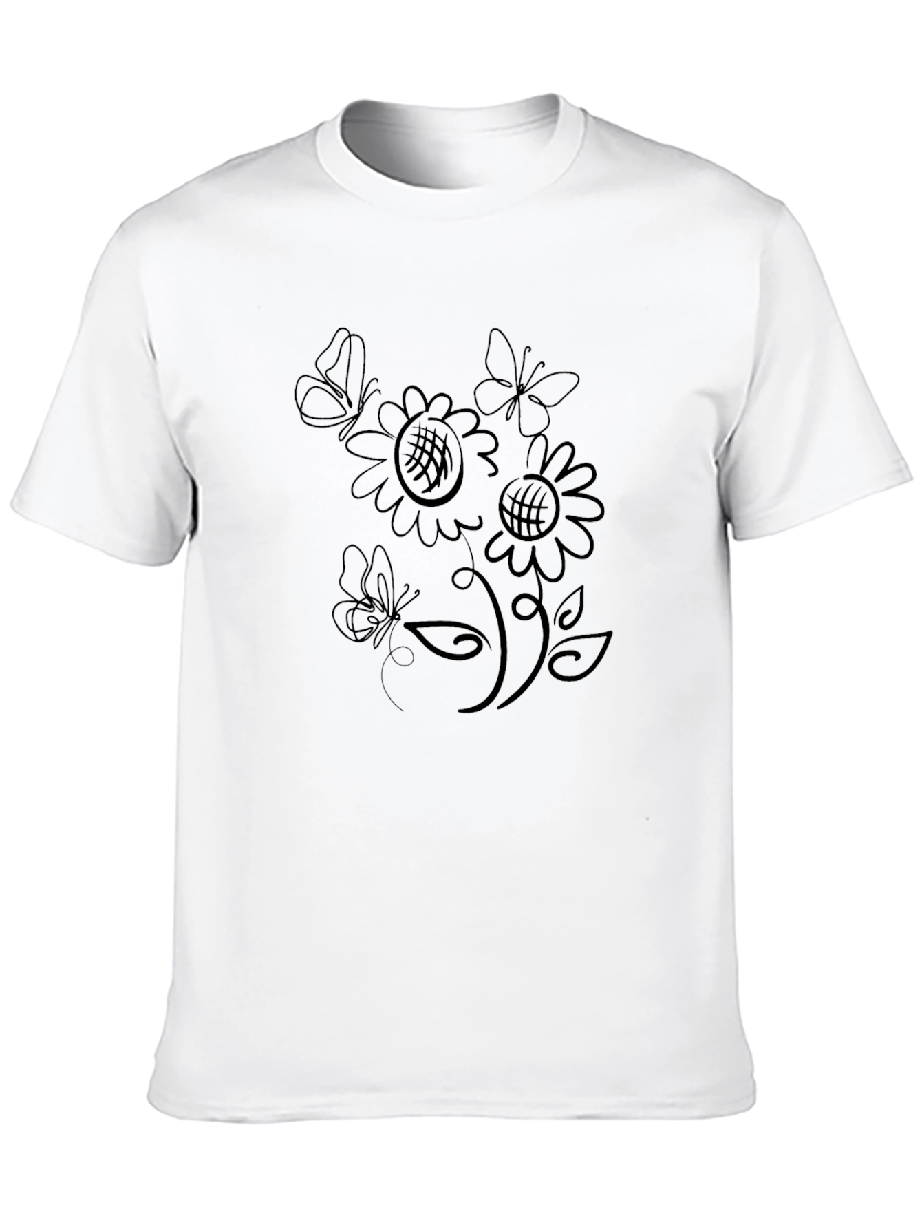 Black T-Shirt with Floral Butterfly Design