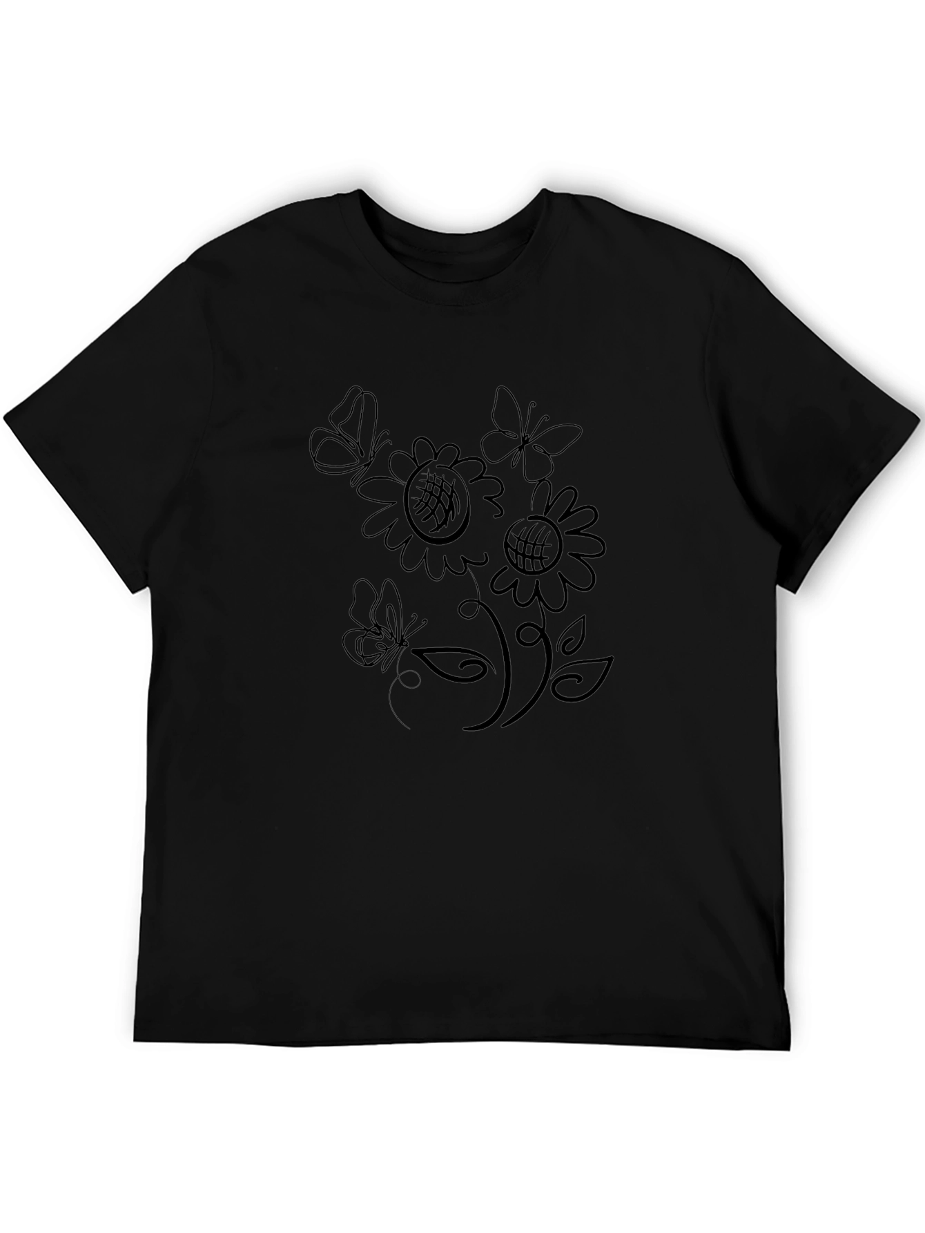 Black T-Shirt with Floral Butterfly Design