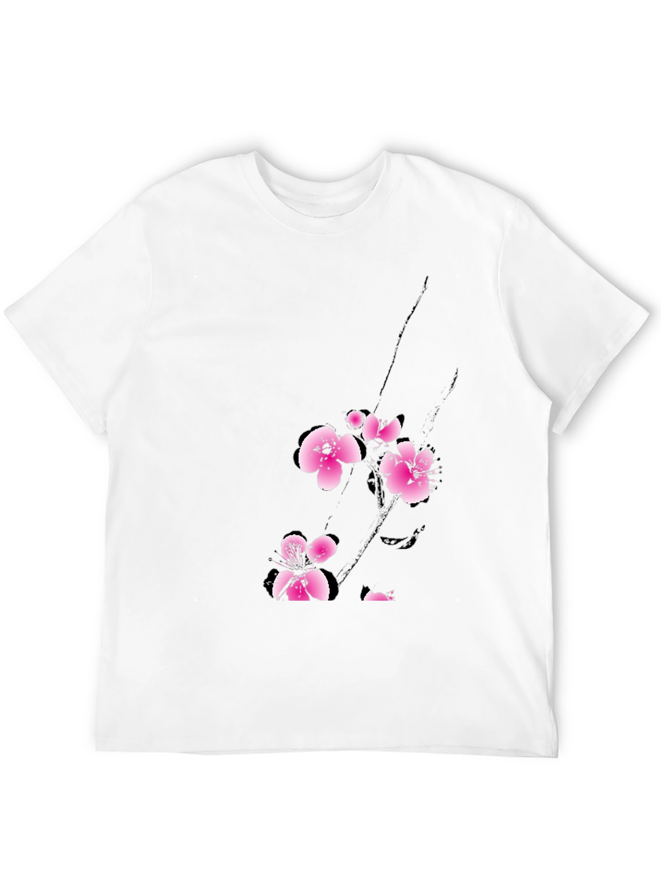 Black T-Shirt with Pink Cherry Blossom Design